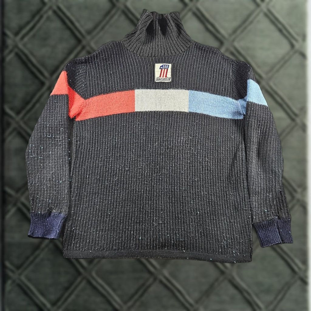 VINTAGE Harley-Davidson Sweater Mens XL Multicolor Stripe Turtleneck USA 70s