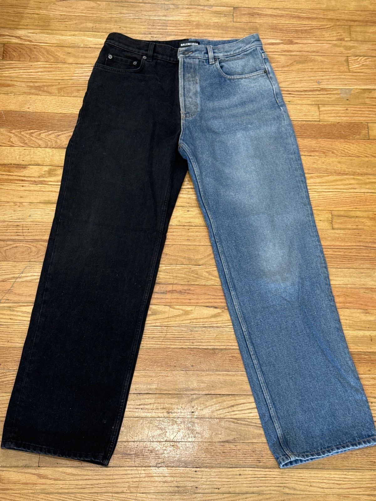 BALENCIAGA 2 TONE SPLIT SPLIT DENIM BLUE & BLACK SIZE 32