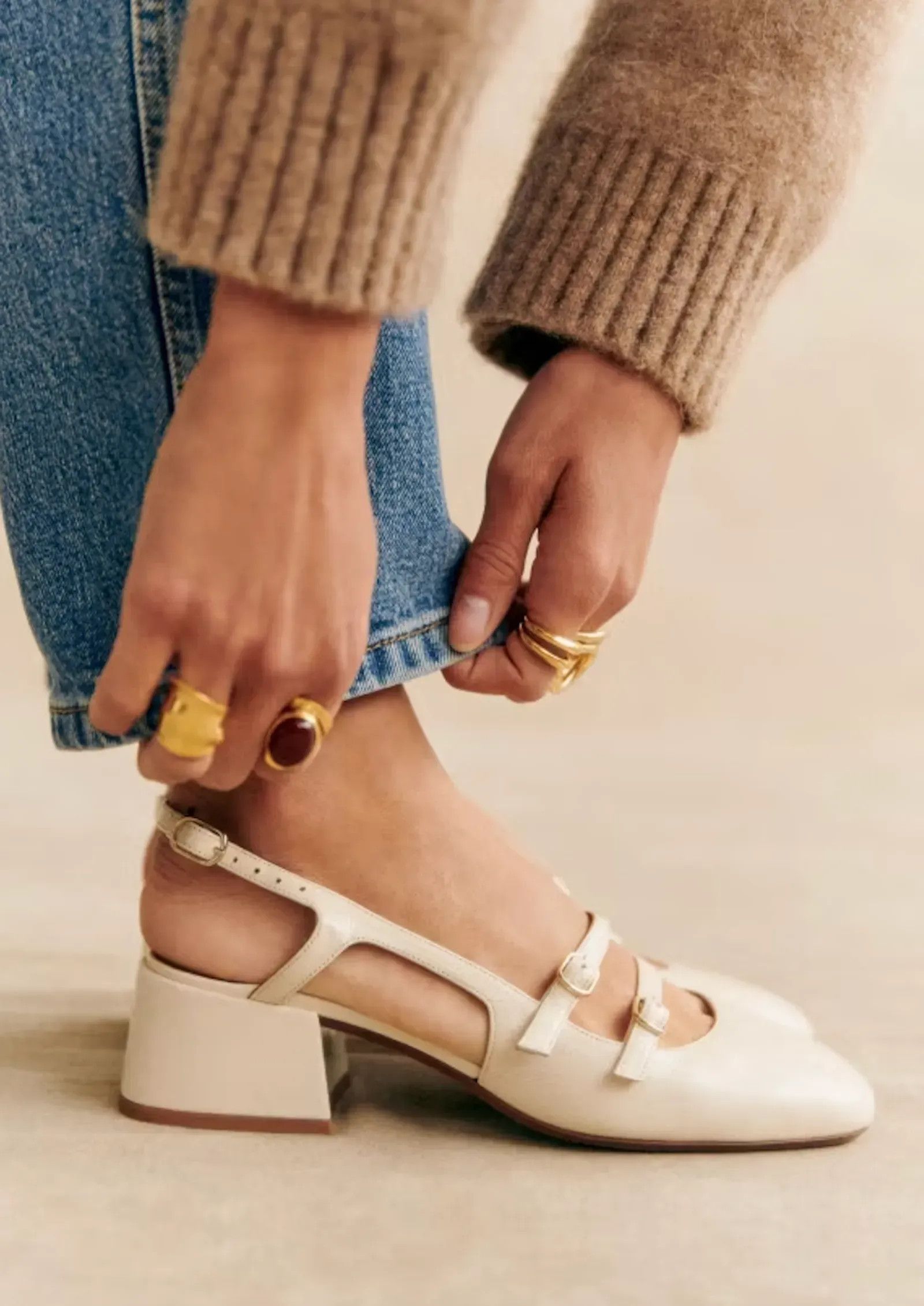Sezane Paula Babies Heels in White, Women's (Size 9)