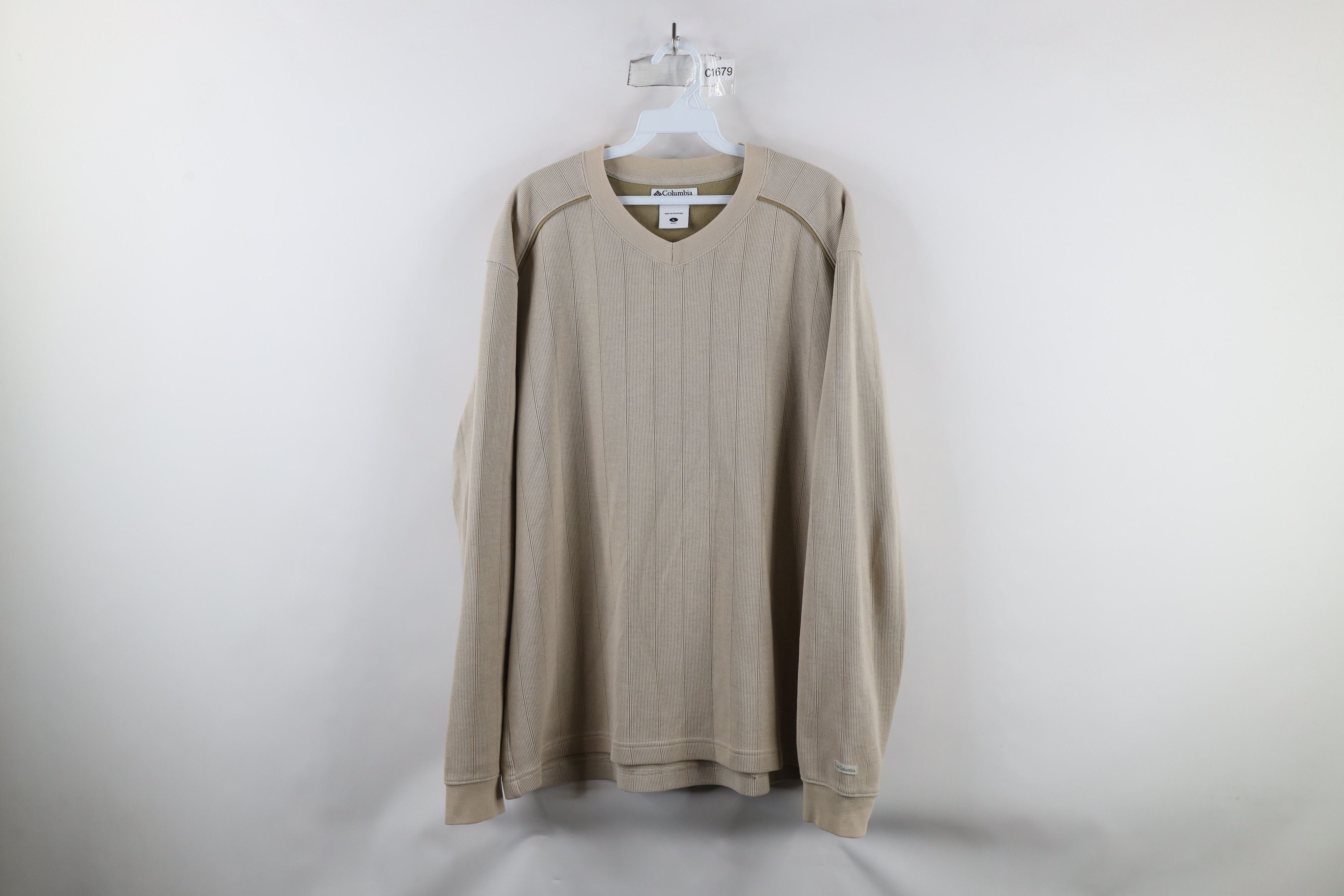 Columbia × Vintage Vintage 90s Columbia Spell Out Ribbed Knit Sweater Beige Size US L / EU 52-54 / 3 - 1 Thumbnail