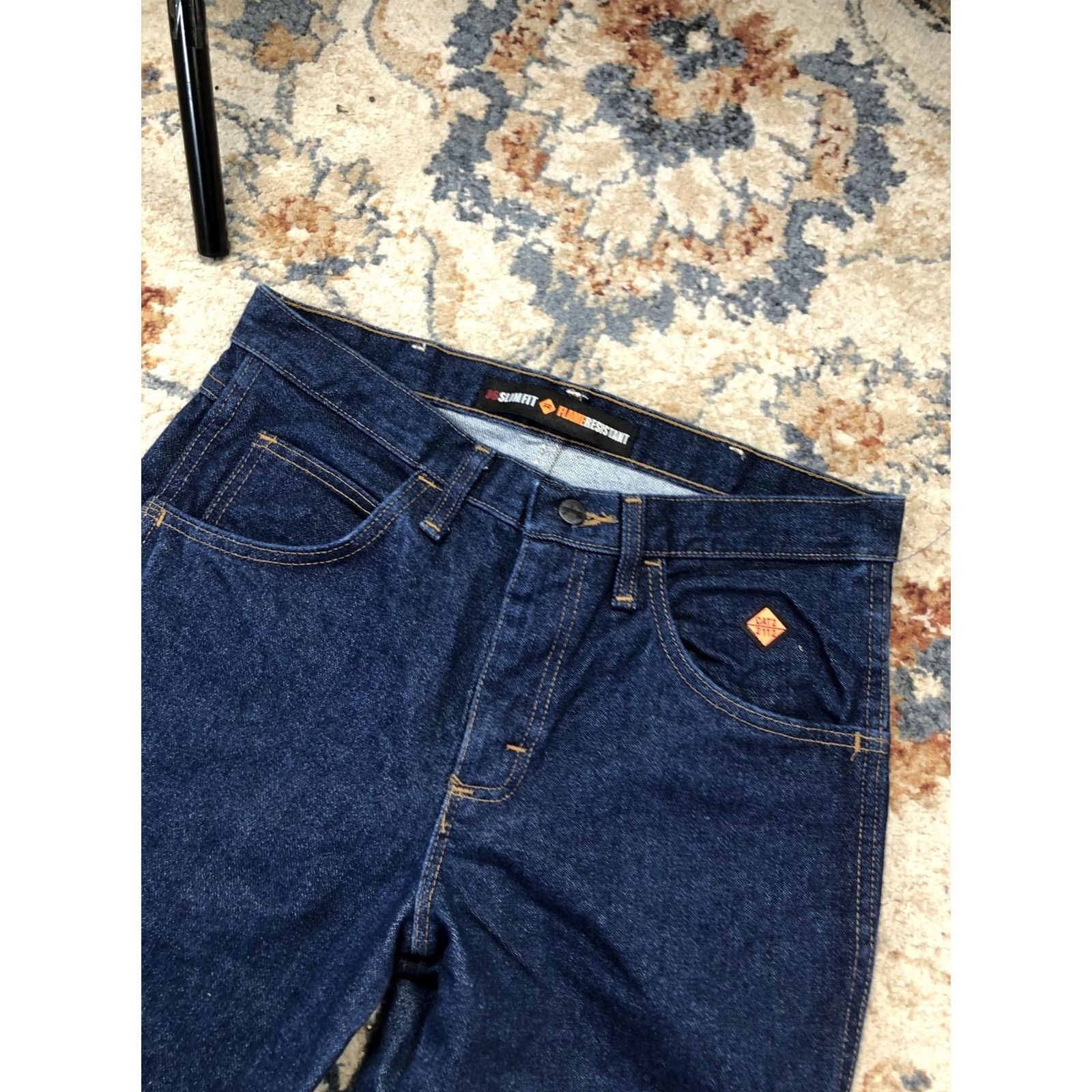 Wrangler Wrangler Jeans Mens 30x32 Blue Dark Wash Slim Straight Flame-Resistant Pockets FR 34 ATPV 10FR36MWZ Clean Denim Accessories Not Included Size US 30 / EU 46 - 5 Thumbnail