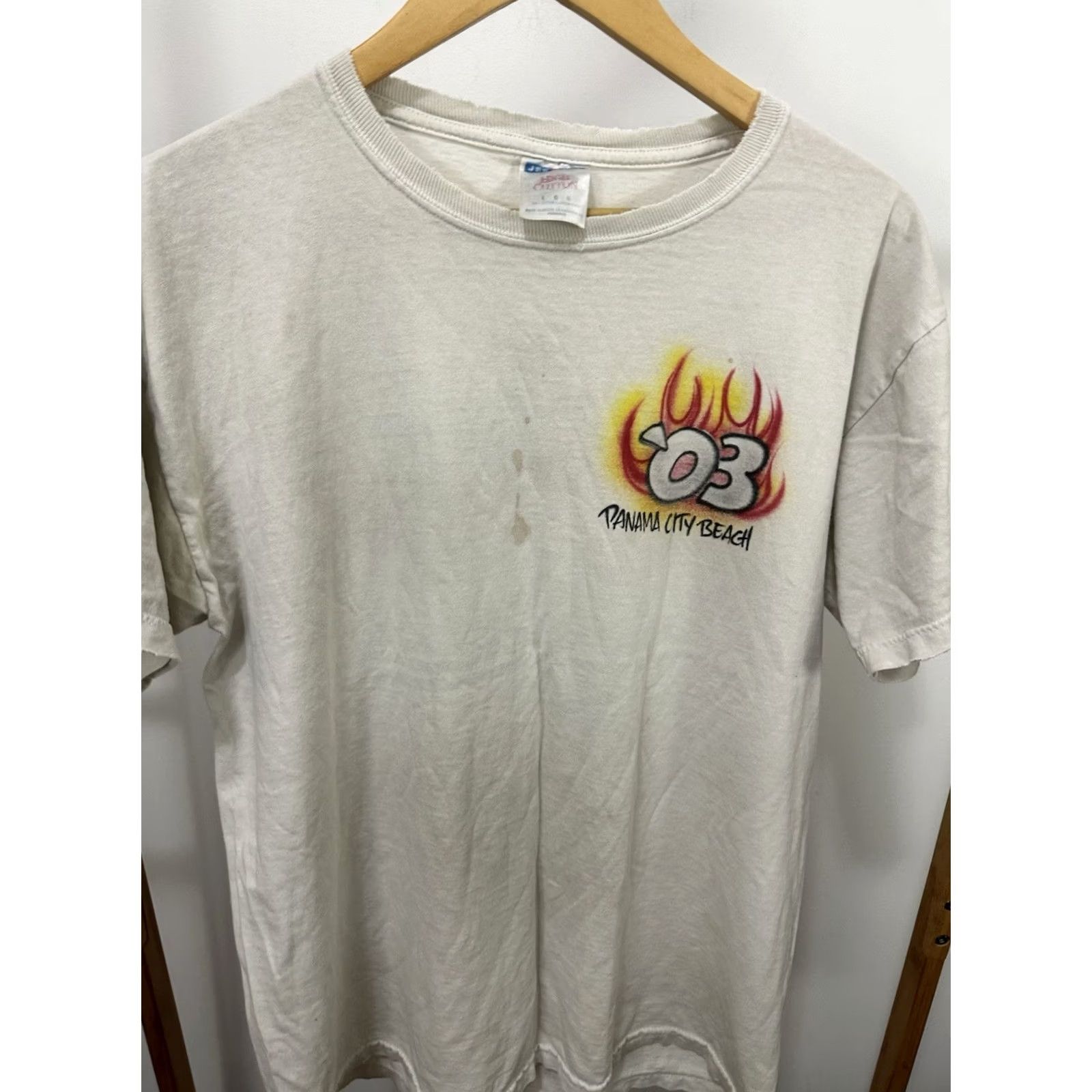 Jerzees VTG Corvette Fire Flame Panama Beach Worn Distressed Cotton T-Shirt Size L Shirt Mens White Fire Thrashed 90s Event Racing Size US L / EU 52-54 / 3 - 7 Thumbnail