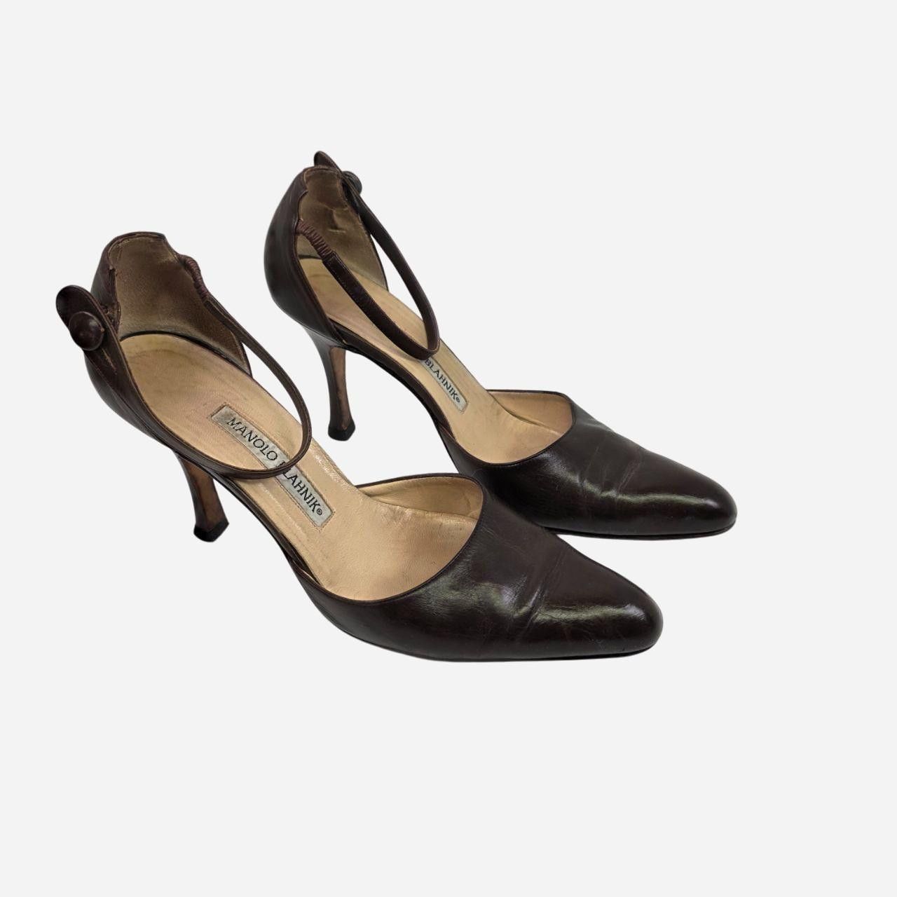 Manolo Blahnik Manolo Blahnik Brown Leather Ankle Strap Heels Size US 6.5 / IT 36.5 - 2 Thumbnail