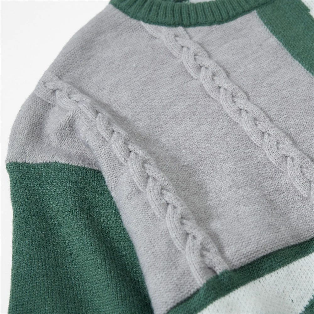 Vintage Men's irregular knitted contrast stitching crew neck sweater Size US M / EU 48-50 / 2 - 4 Thumbnail