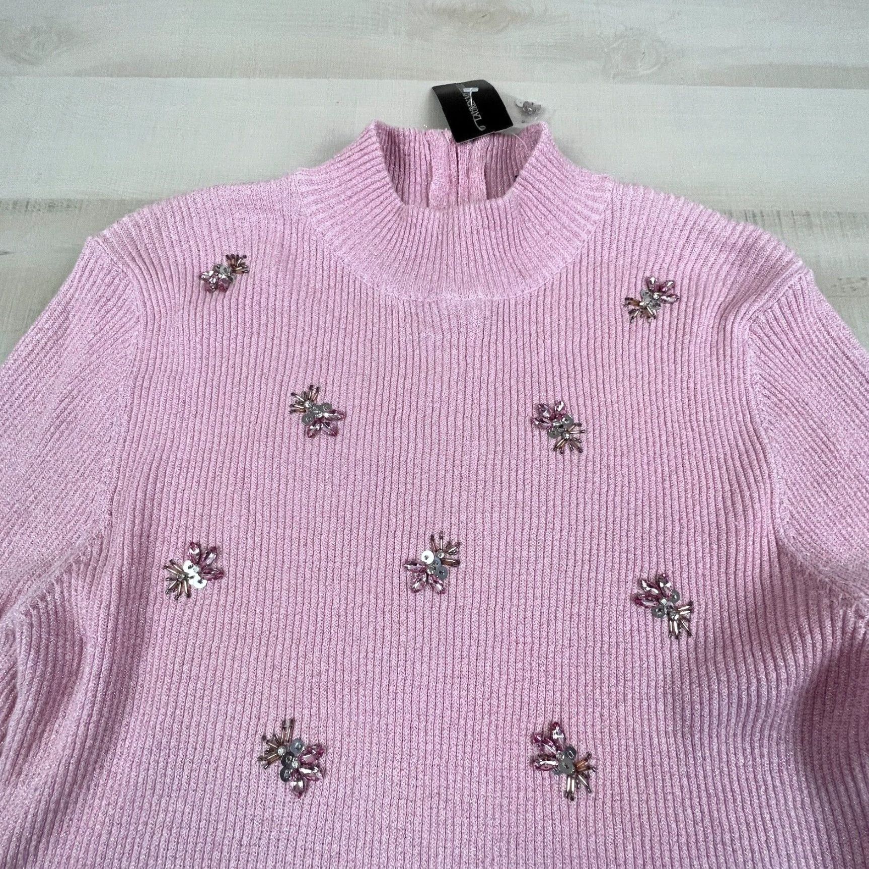 Vintage Lauren Michelle Womens Sweater XL Pink Rhinestones Mock Neck 3/4 Sleeves New Size XL / US 12-14 / IT 48-50 - 2 Thumbnail