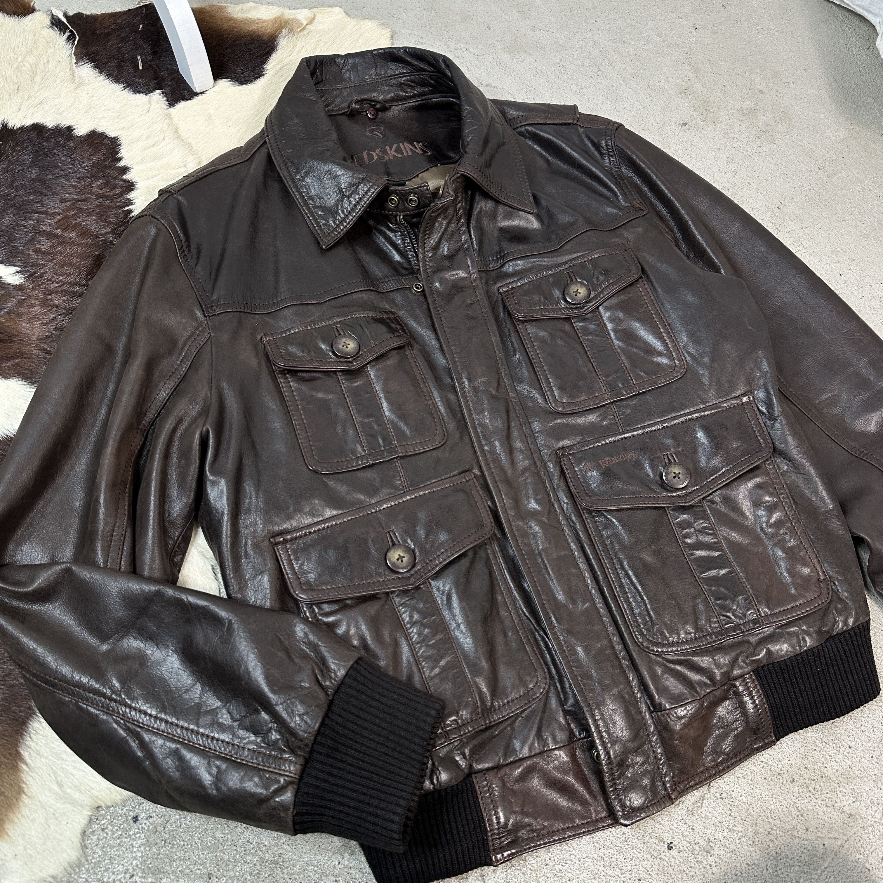 NFL × Vintage Vintage Redskins Bomber Leather Jacket Size US XL / EU 56 / 4 - 2 Thumbnail
