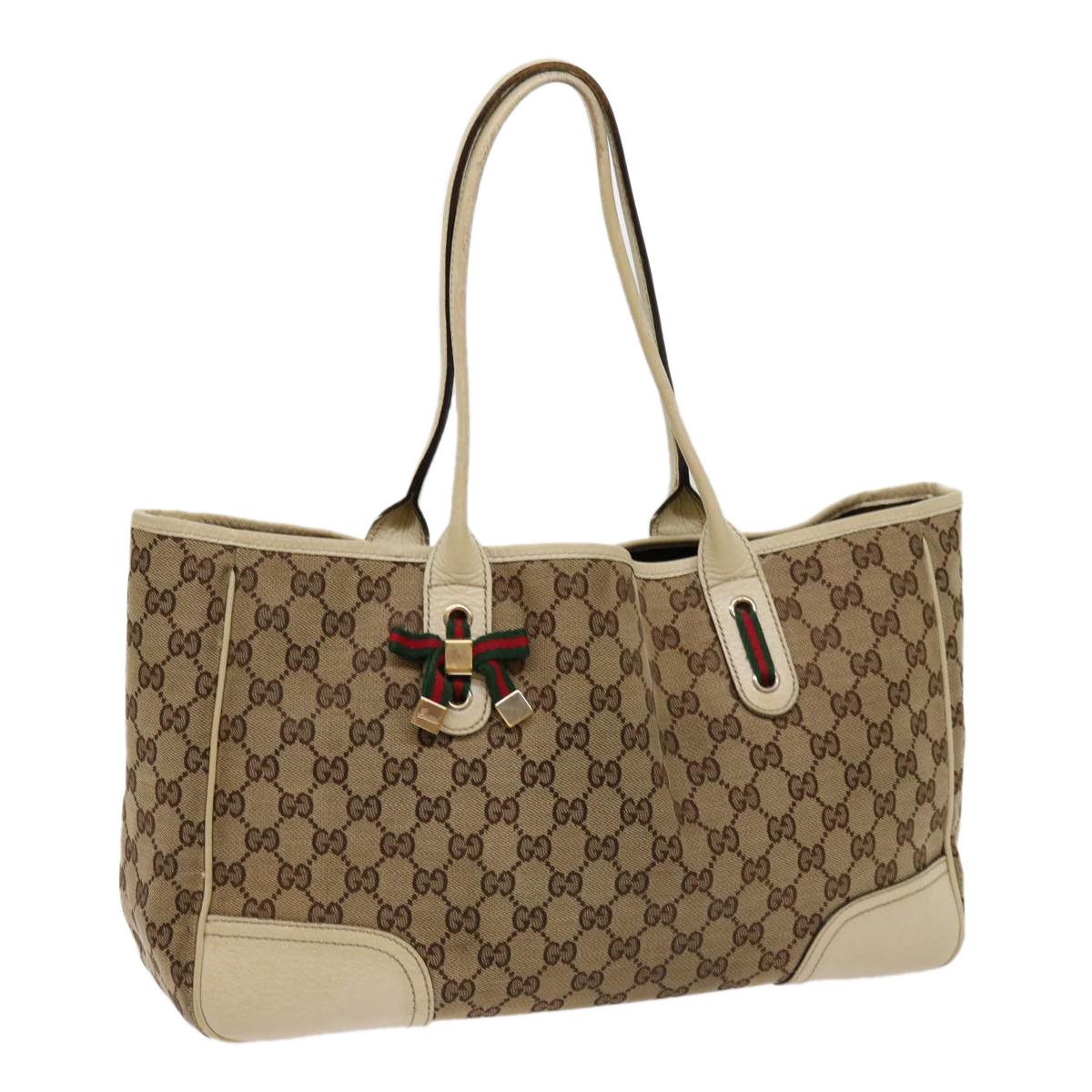 image of Gucci GG Canvas Web Sherry Line Tote Bag Beige Red Green 163805 Auth Ti1578 in Beige/Red/Green, Wom