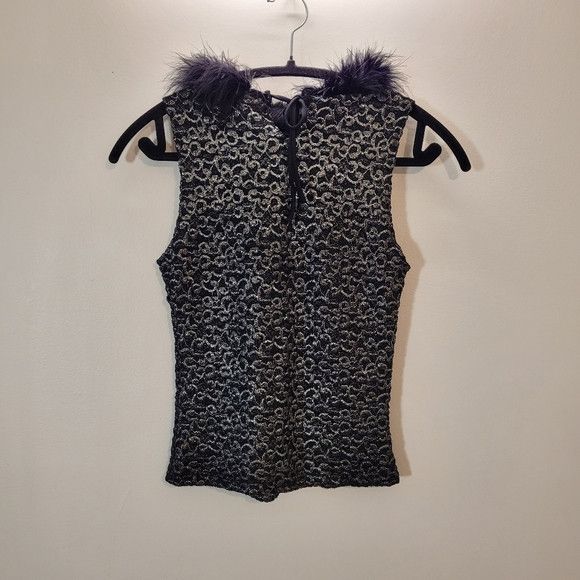 Other Hendy Vintage Black Feather Neckline Silver Camisole 90s - M Size M / US 6-8 / IT 42-44 - 4 Thumbnail