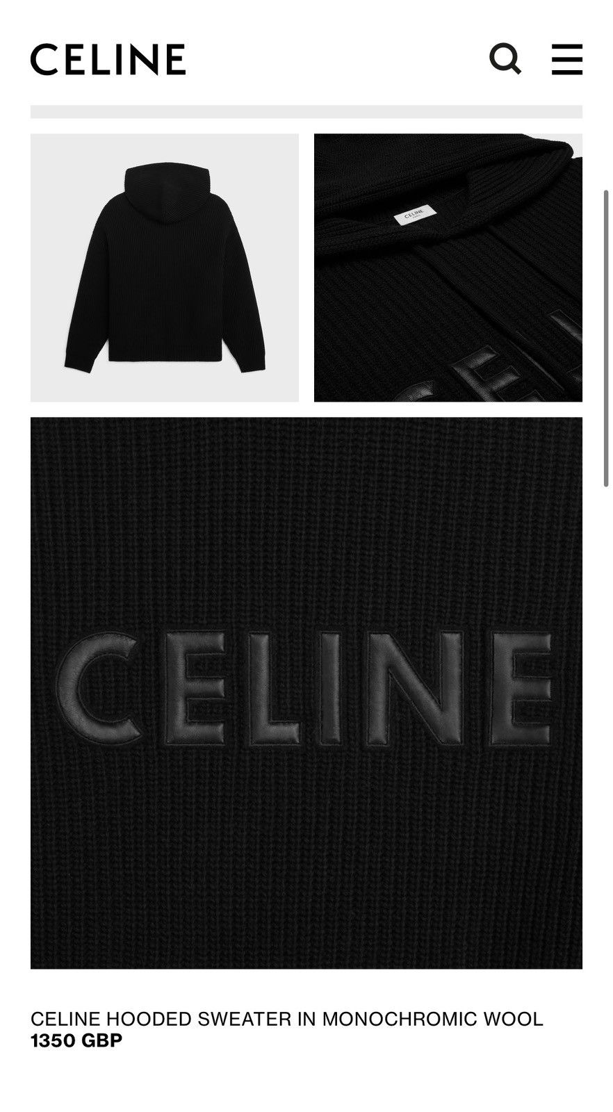 Celine $2k Celine hoodie sweater leather logo black wool Hedi S M Size US S / EU 44-46 / 1 - 10 Thumbnail