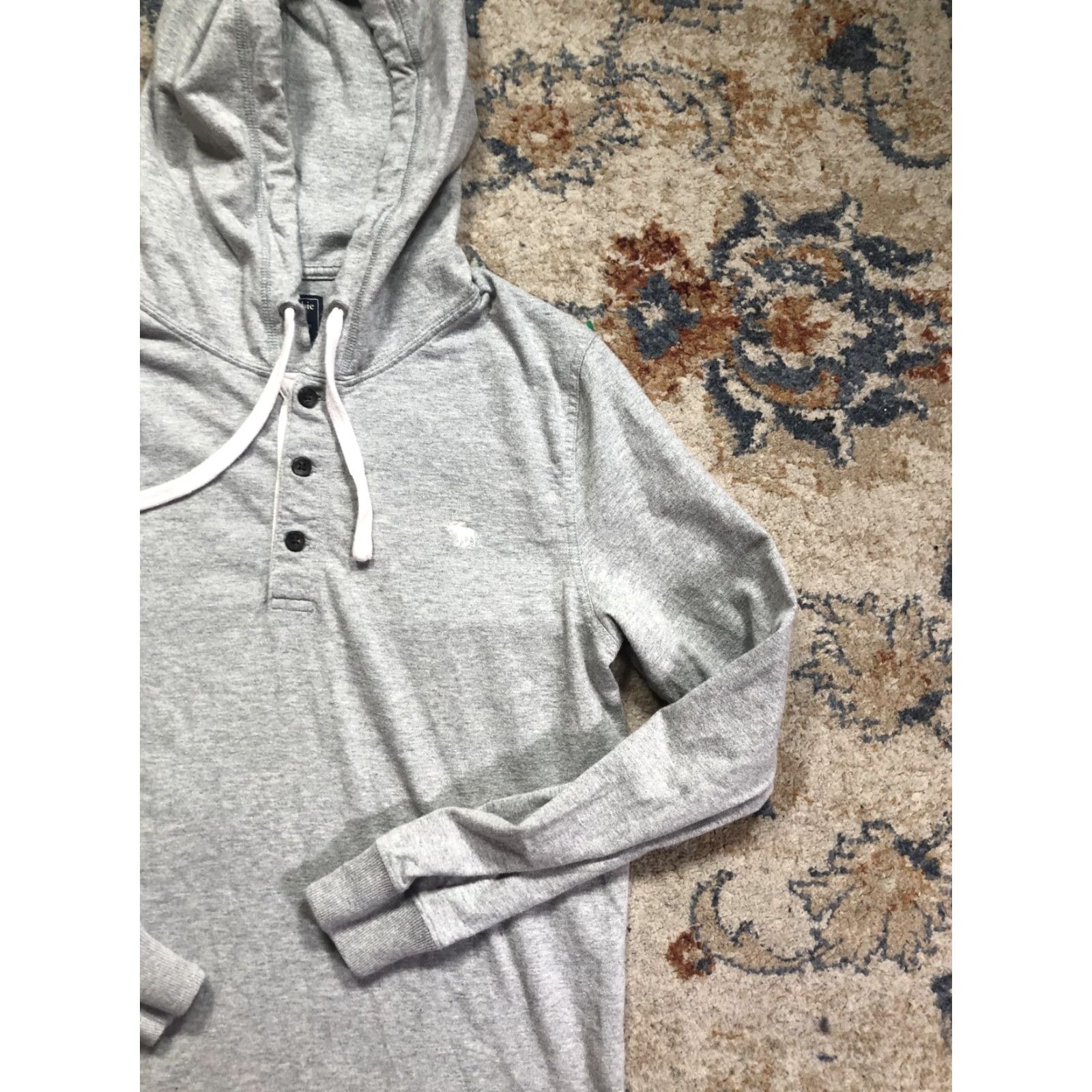 Abercrombie & Fitch Abercrombie & Fitch Hoodie Mens Medium Gray Henley Lightweight Hooded Shirt Logo Size US M / EU 48-50 / 2 - 4 Thumbnail