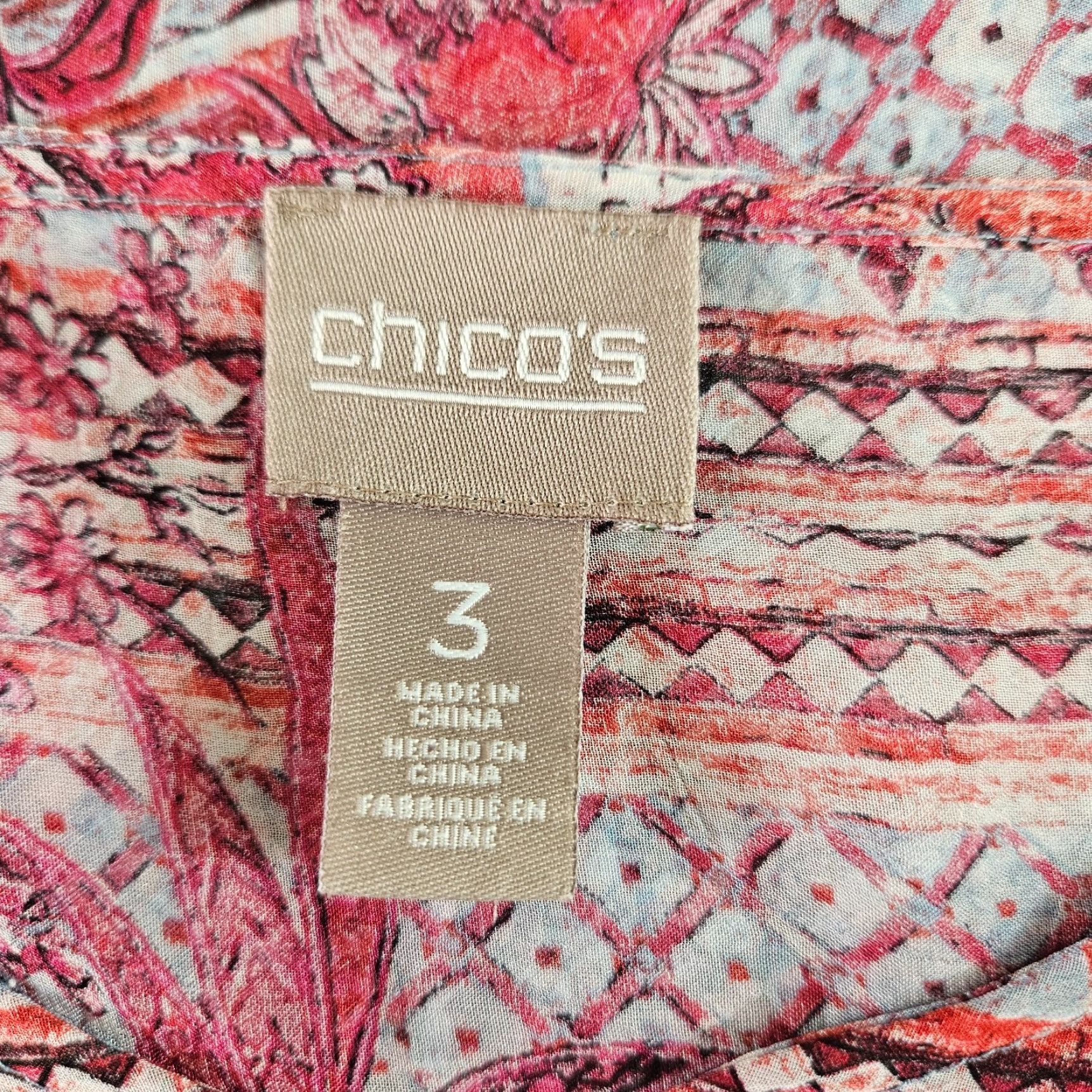 Vintage Chicos Womens Top XL Pink Blue Floral Semi Sheer 3/4 Sleeve Blouse Womens Size XL / US 12-14 / IT 48-50 - 4 Thumbnail