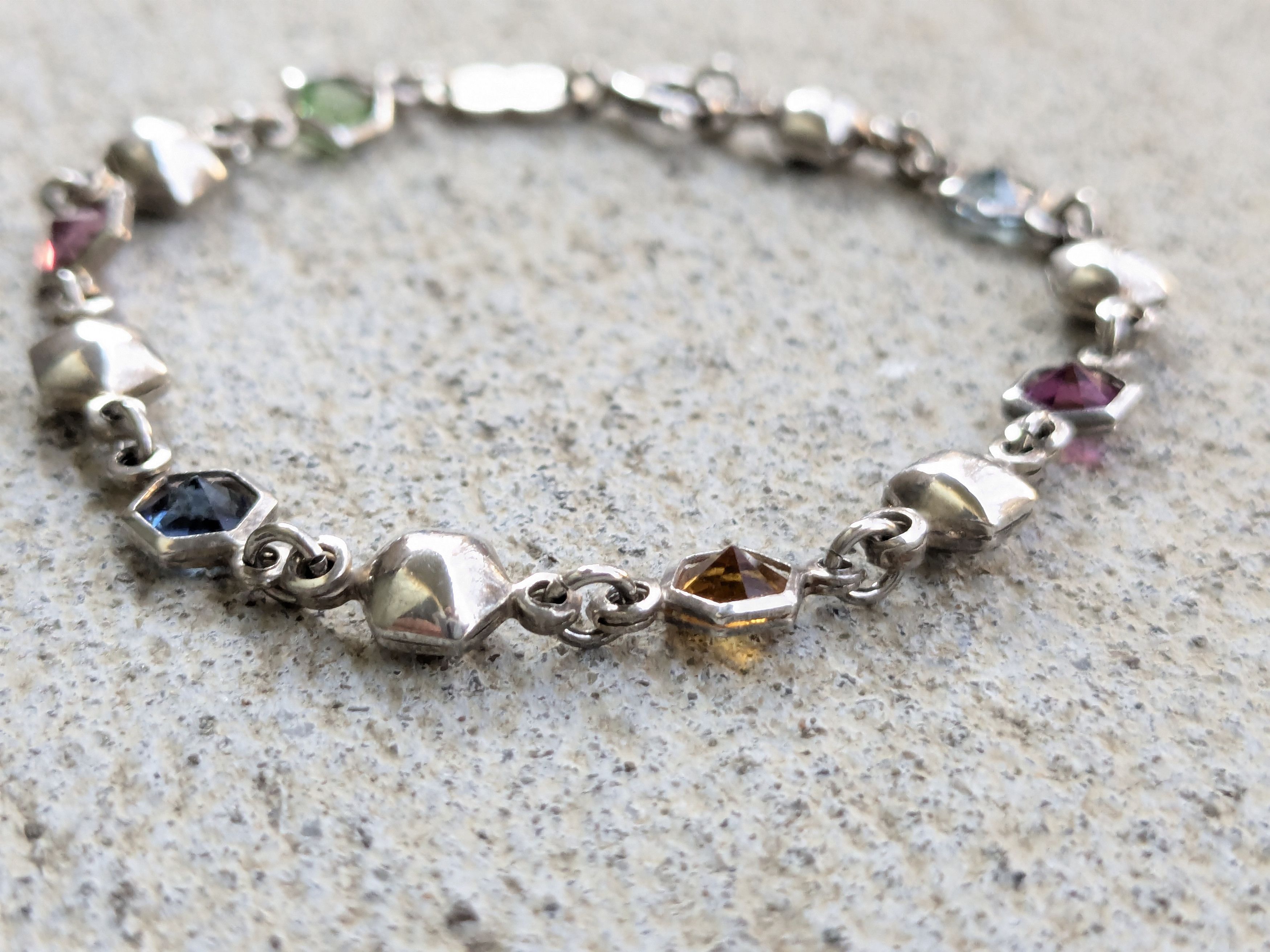 Jewelry Vintage Sterling Silver Bracelet Hexagon Chain 7" Y2K Size ONE SIZE - 5 Thumbnail