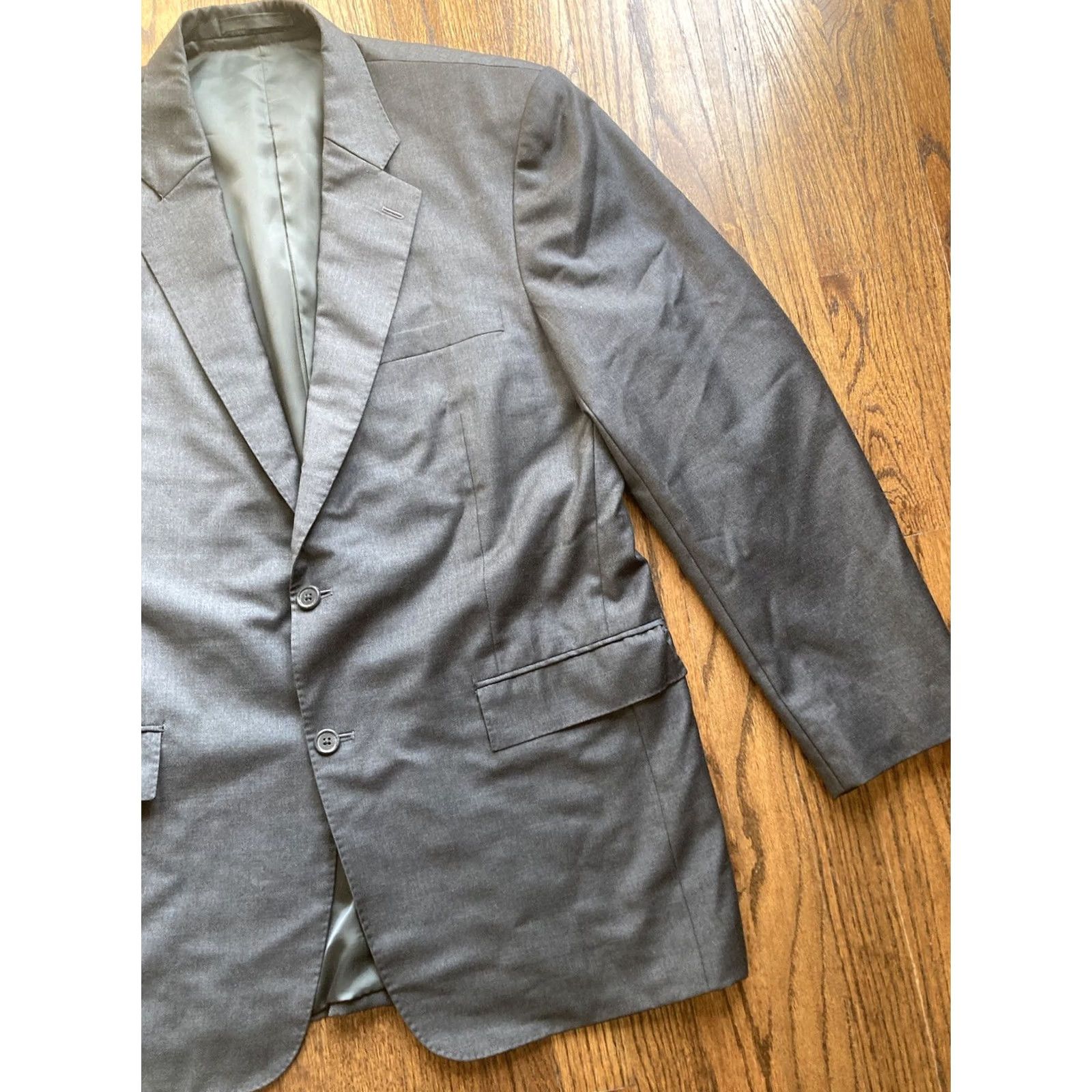 Vintage E Thomas Super 150's Wool Blazer Jacket Sport Coat Size 44R Charcoal Gray Mens Size 44R - 3 Thumbnail