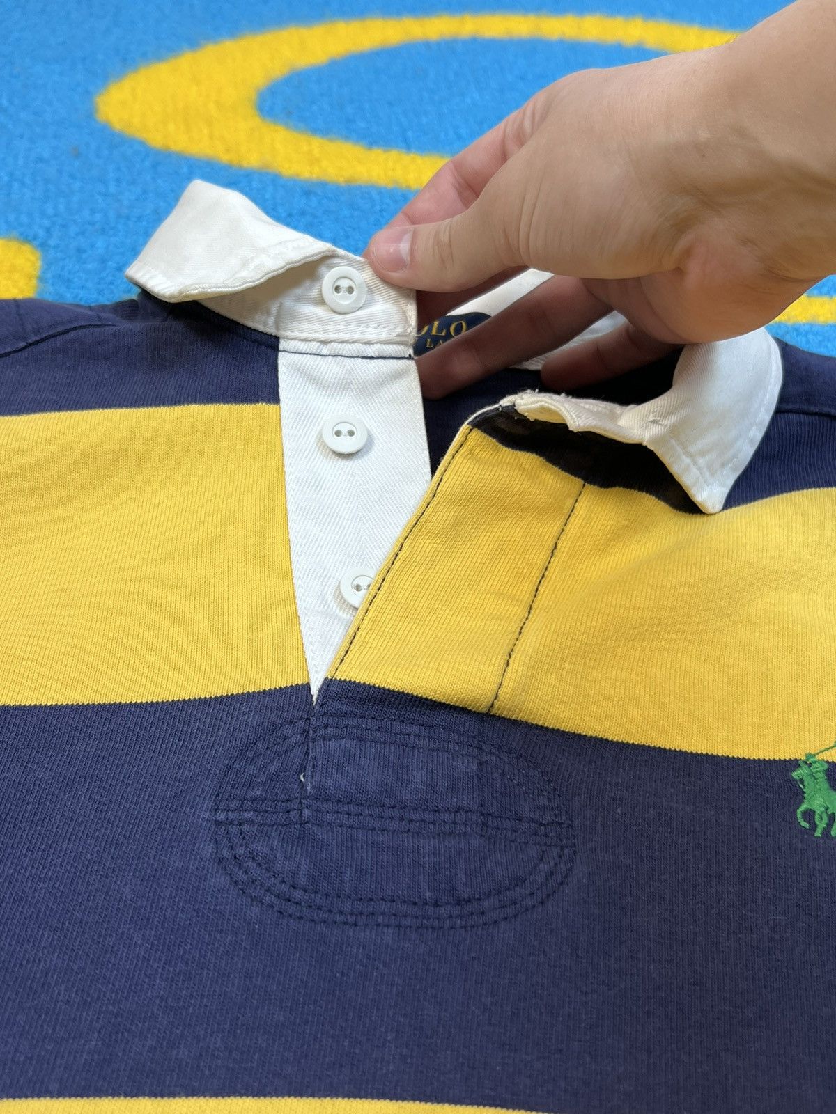 Polo Ralph Lauren × Rugby Ralph Lauren × Vintage Polo Ralph Lauren Yellow Blue Rugby Polo Long Sleeve Shirt Size US S / EU 44-46 / 1 - 8 Thumbnail