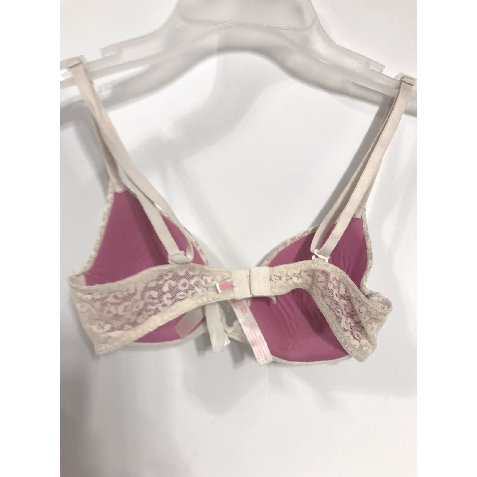 Victoria's Secret VICTORIA'S SECRET PINK T-Shirt Bra Women 32C Cream Lightly Padded Underwire Lace Back Closure Size ONE SIZE - 2 Thumbnail