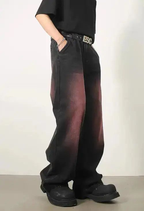 Homemade × Japanese Brand × Jean Retro washed red design wide leg jeans Size US 32 / EU 48 - 3 Thumbnail