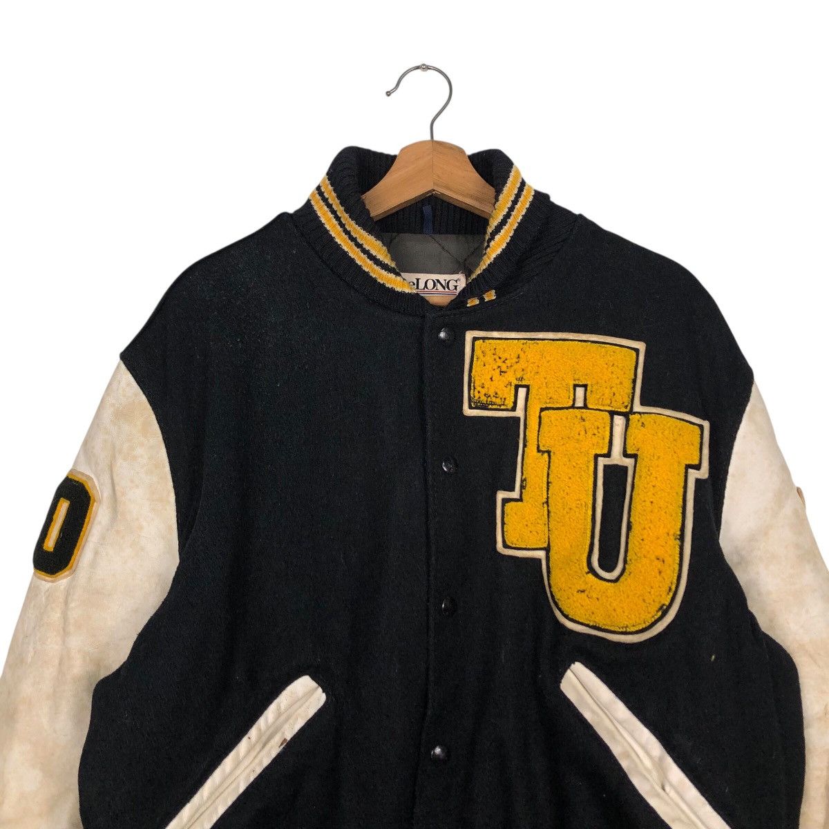 Delong 📌Vintage Varsity Leather Jacket Delon Big Logo Embroidered Size US M / EU 48-50 / 2 - 5 Thumbnail