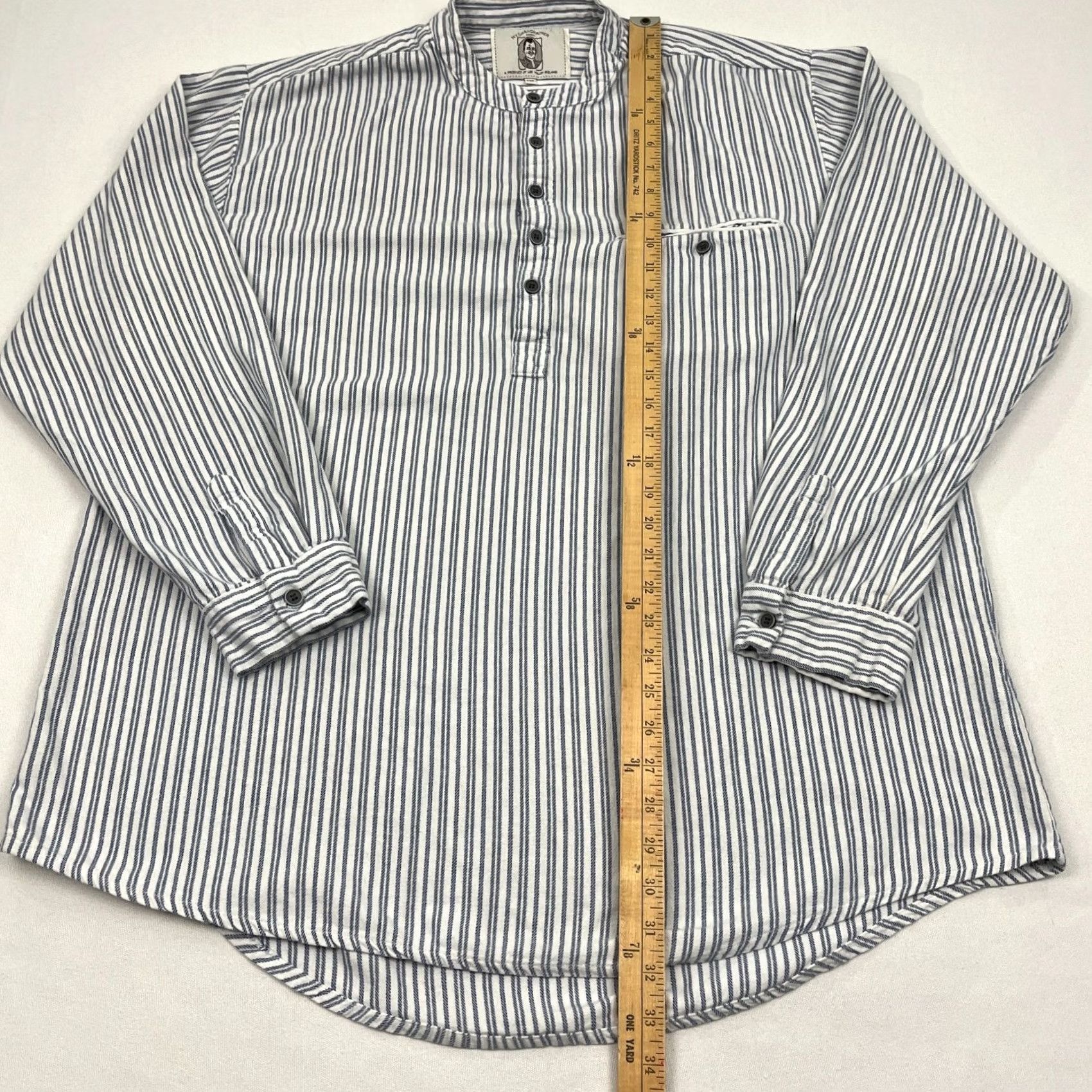 Lee Lee Valley Ireland Grandfather Shirt Mens XXL Blue White Striped Button-Up Band Size US XXL / EU 58 / 5 - 3 Thumbnail