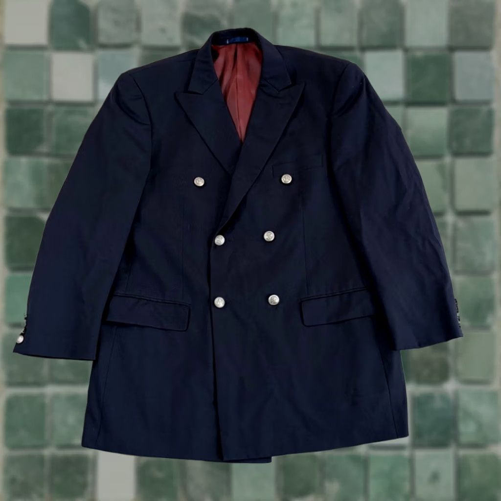 Vintage Paul Frederick Double Breasted Peak Lapel Sport Coat Navy 42R Men Wool Six-Button Ventless Inner Pockets Regular Length Size US XS / EU 42 / 0 - 1 Thumbnail