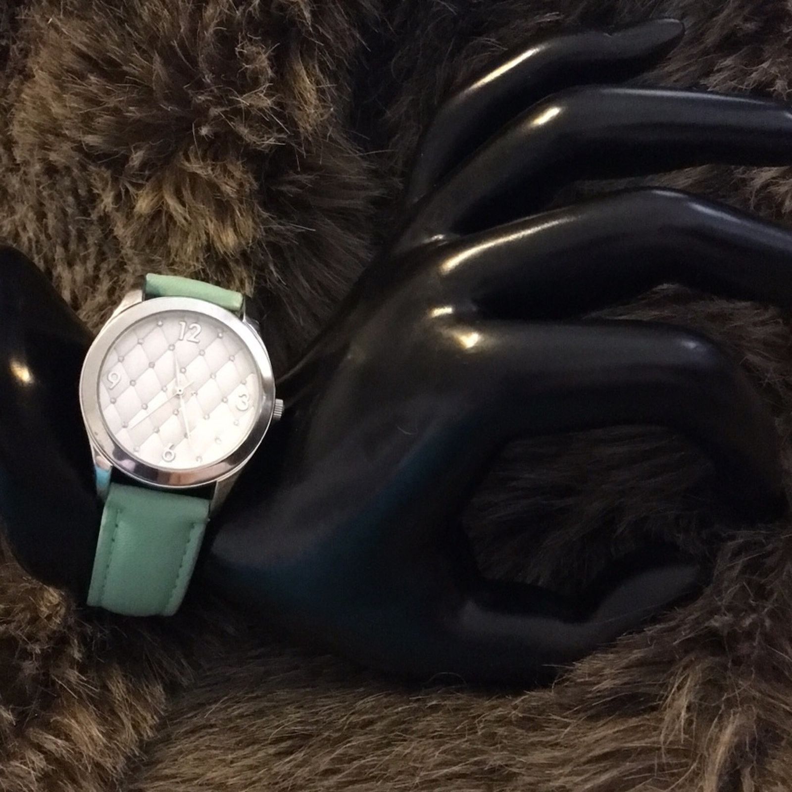 Jewelry Ladies crystal quilt mint imitation leather watch Size ONE SIZE - 2 Thumbnail