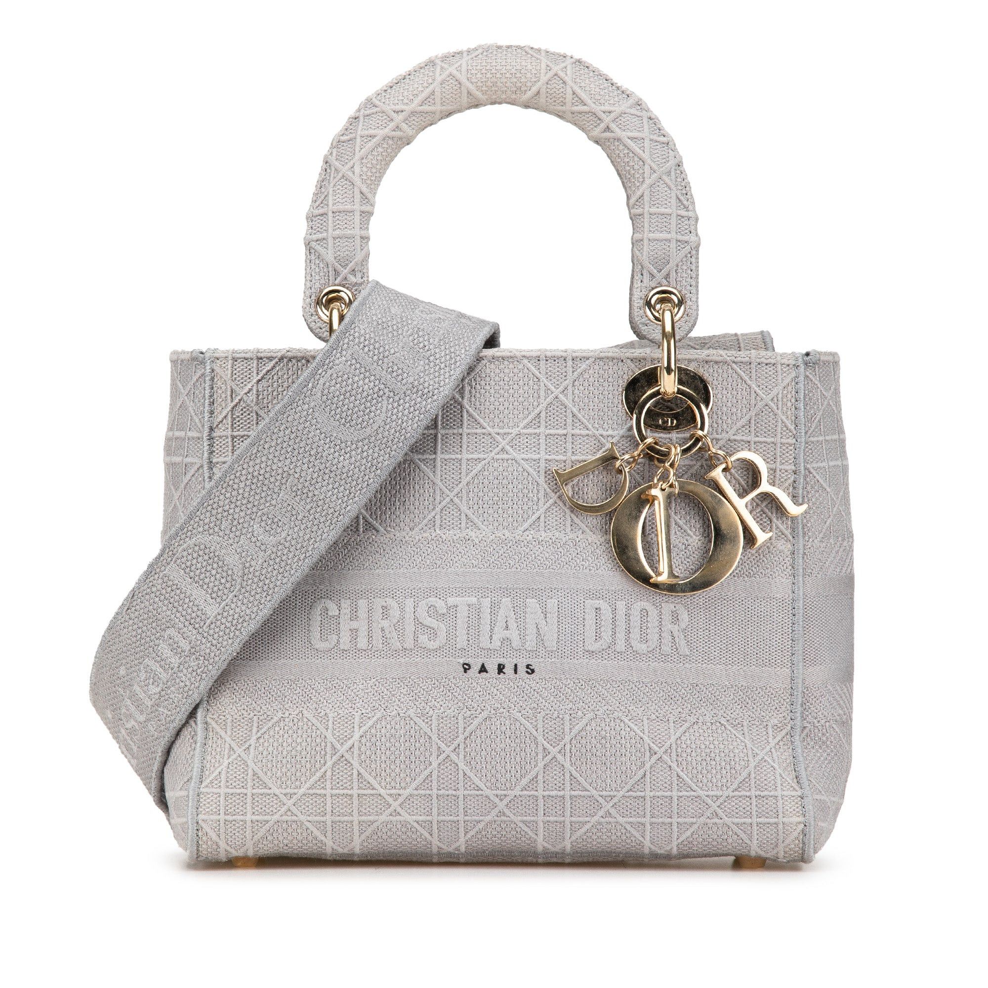 Dior Dior Medium Canvas Cannage Lady D Lite Gray Size ONE SIZE - 1 Thumbnail