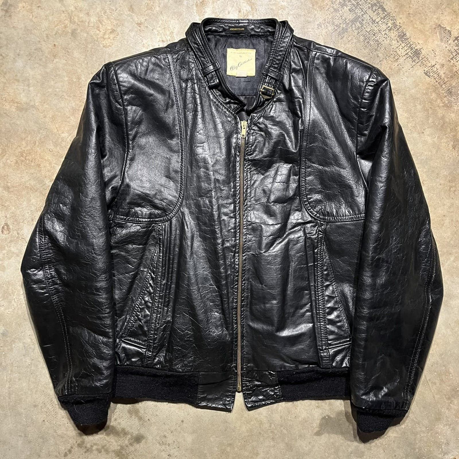 image of Vintage 70's Oleg Cassini Black Paneled Talon Leather Jacket, Men's (Size Large)