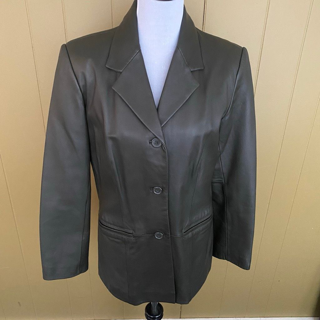 Preston & York Preston & York women M 3 button grey leather jacket w/orange satin lining Size M / US 6-8 / IT 42-44 - 1 Thumbnail