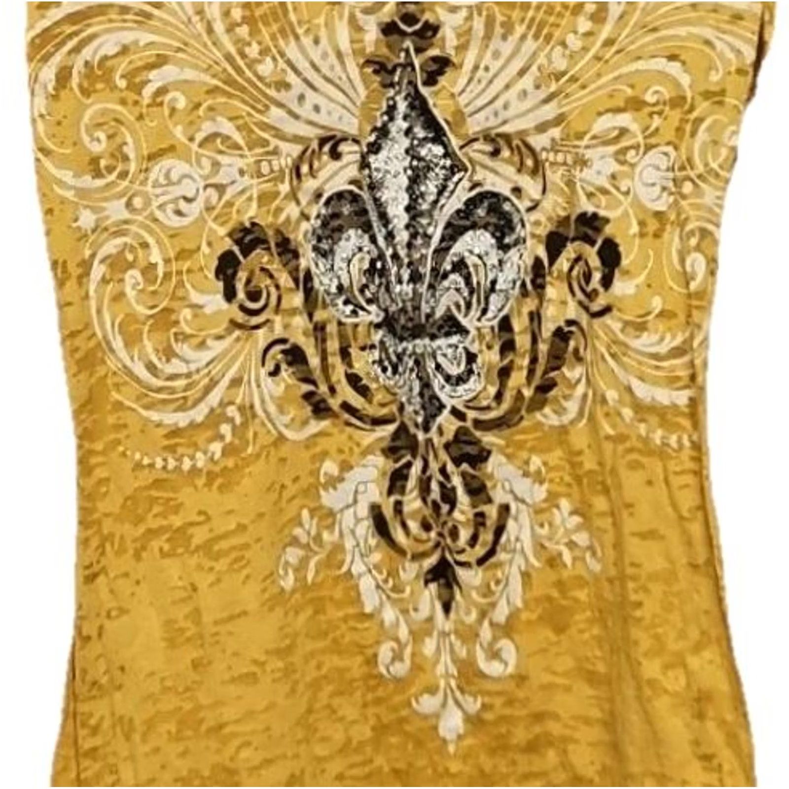 Vintage Fleur de Lis Yellow Long Sleeve Top Women’s L Burnout Y2K USA Graphic Knit Size L / US 10 / IT 46 - 2 Thumbnail