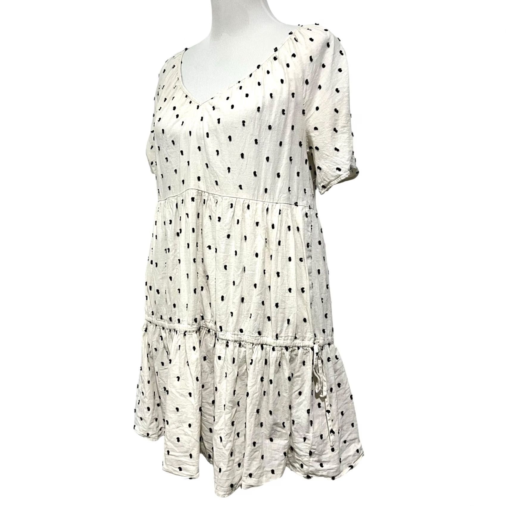 Madewell VINTAGE Madewell Lorelei Linen Blend Mini Dress Tiered Cream Cotton Clip Dot M Dress Women Knit Silk? Size M / US 6-8 / IT 42-44 - 4 Thumbnail