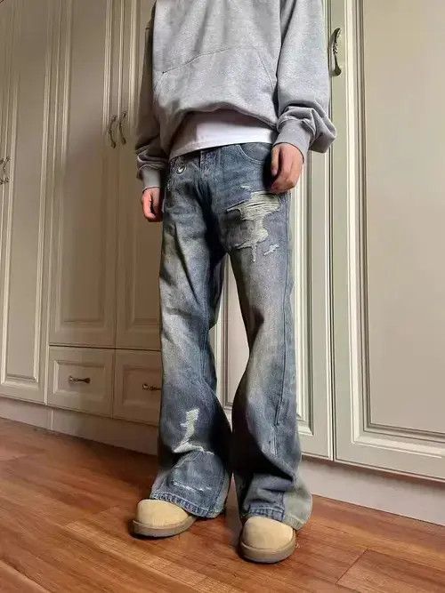 Jean Street hip hop vintage Y2K micro flare ripped baggy jeans Size US 33 - 4 Thumbnail