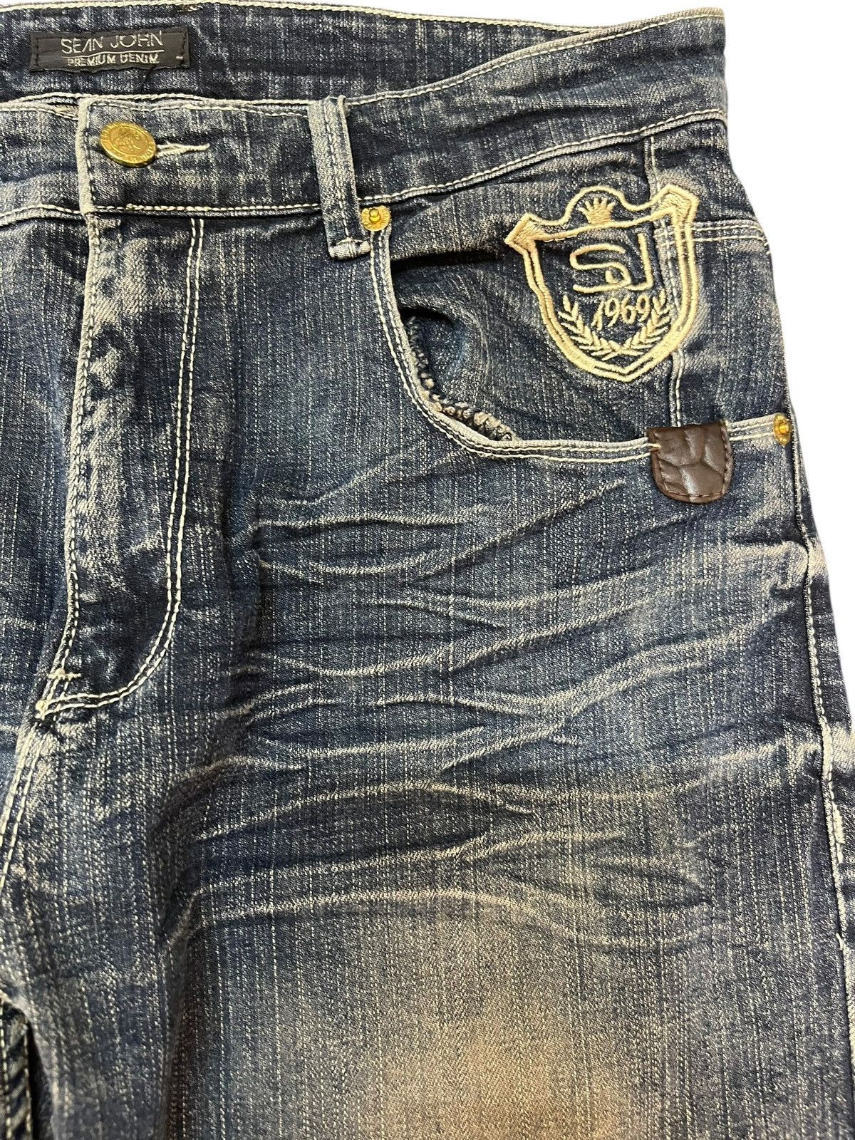 14th Addiction × Sean John Sean John Mudwash Embroidery Trompe L’oeil Denim Size US 33 - 7 Thumbnail