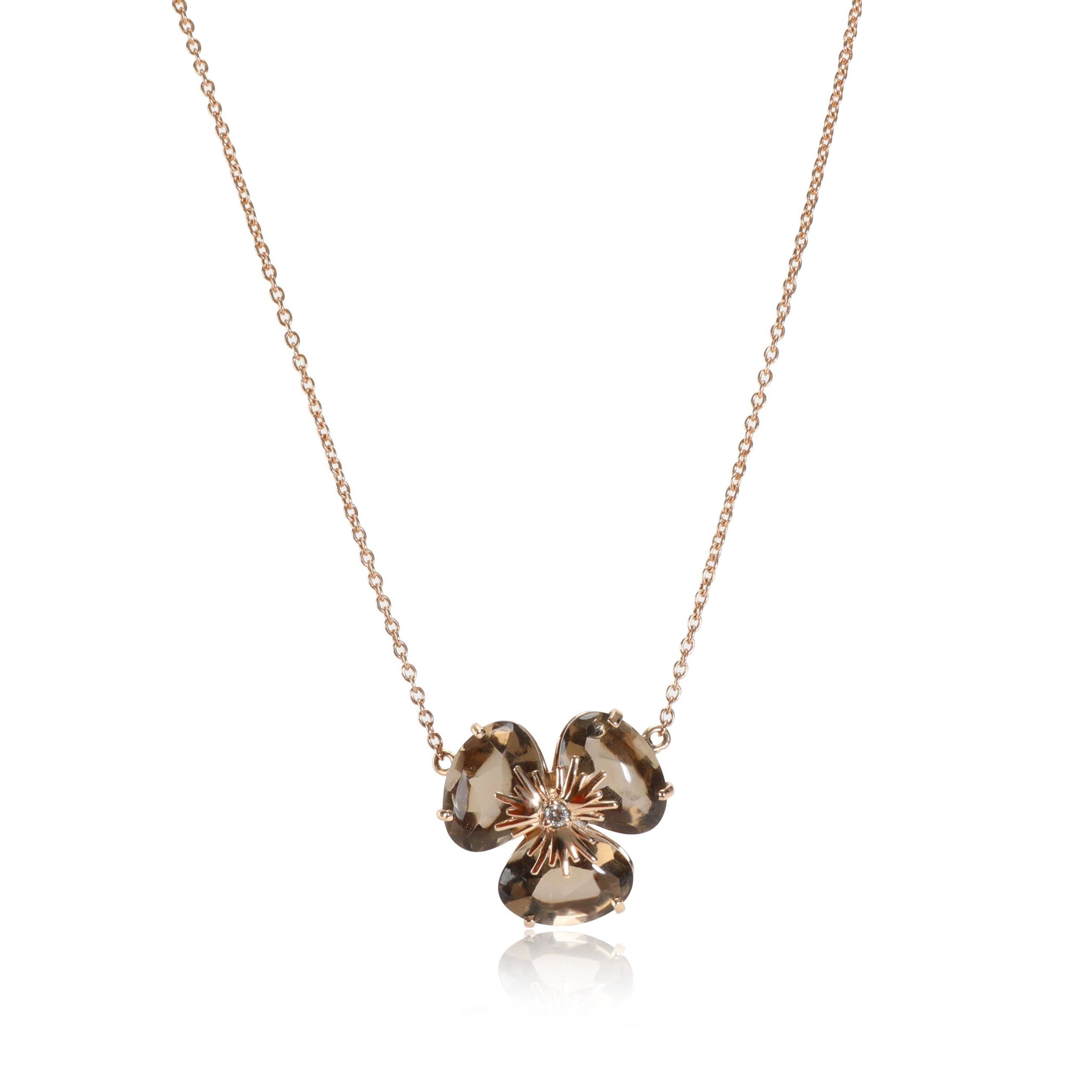 image of Tiffany Co Smokey Quartz Diamond Flower Necklace In 18K Rose Gold 0.02 Ctw, Women's