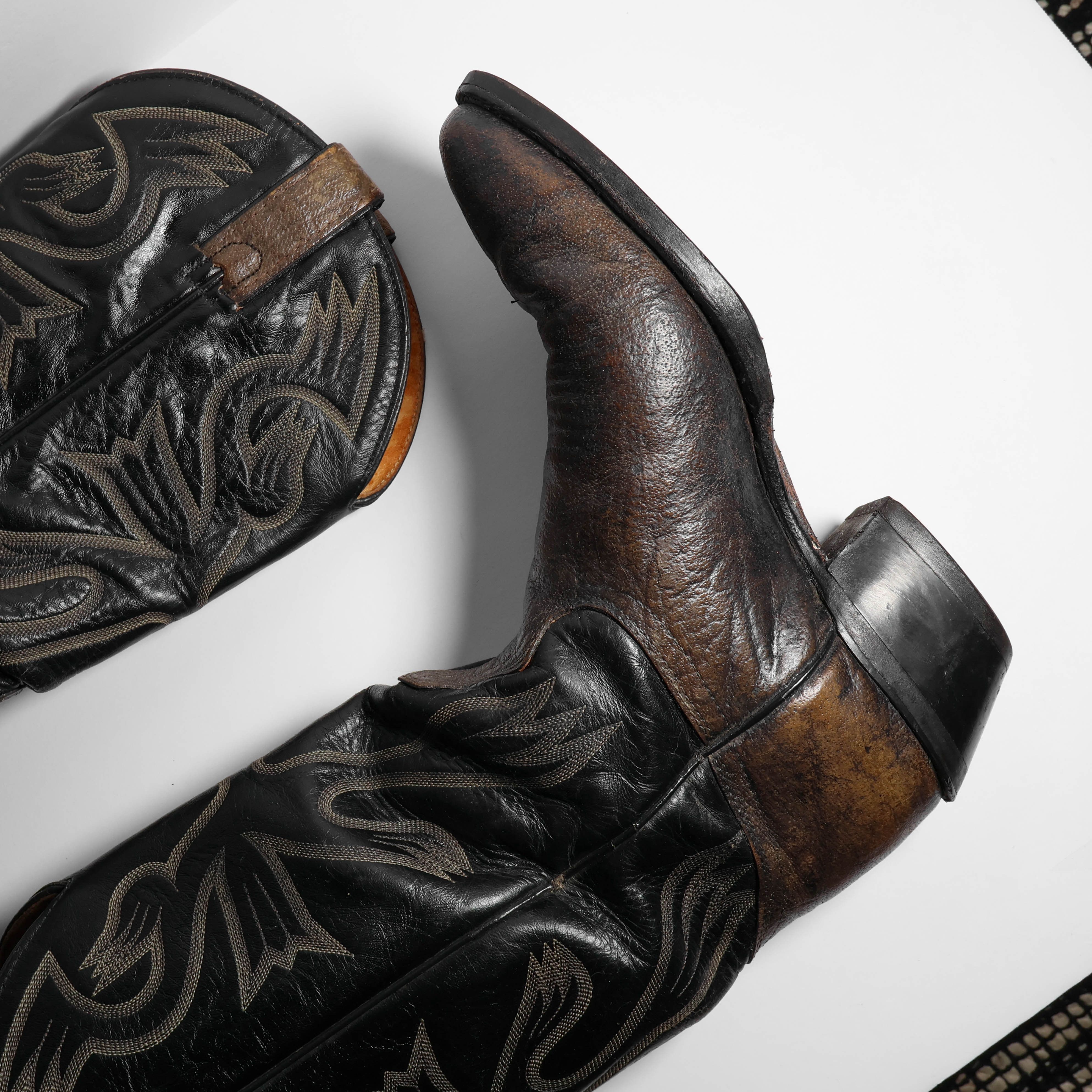 Vintage Rare VTG Texas Leather Brown & Black Western Boots USA Size US 8.5 / EU 41-42 - 10 Thumbnail