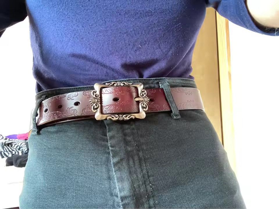 Japanese Brand Floral Embossed Leather Casual Belt 100 cm Size ONE SIZE - 1 Thumbnail