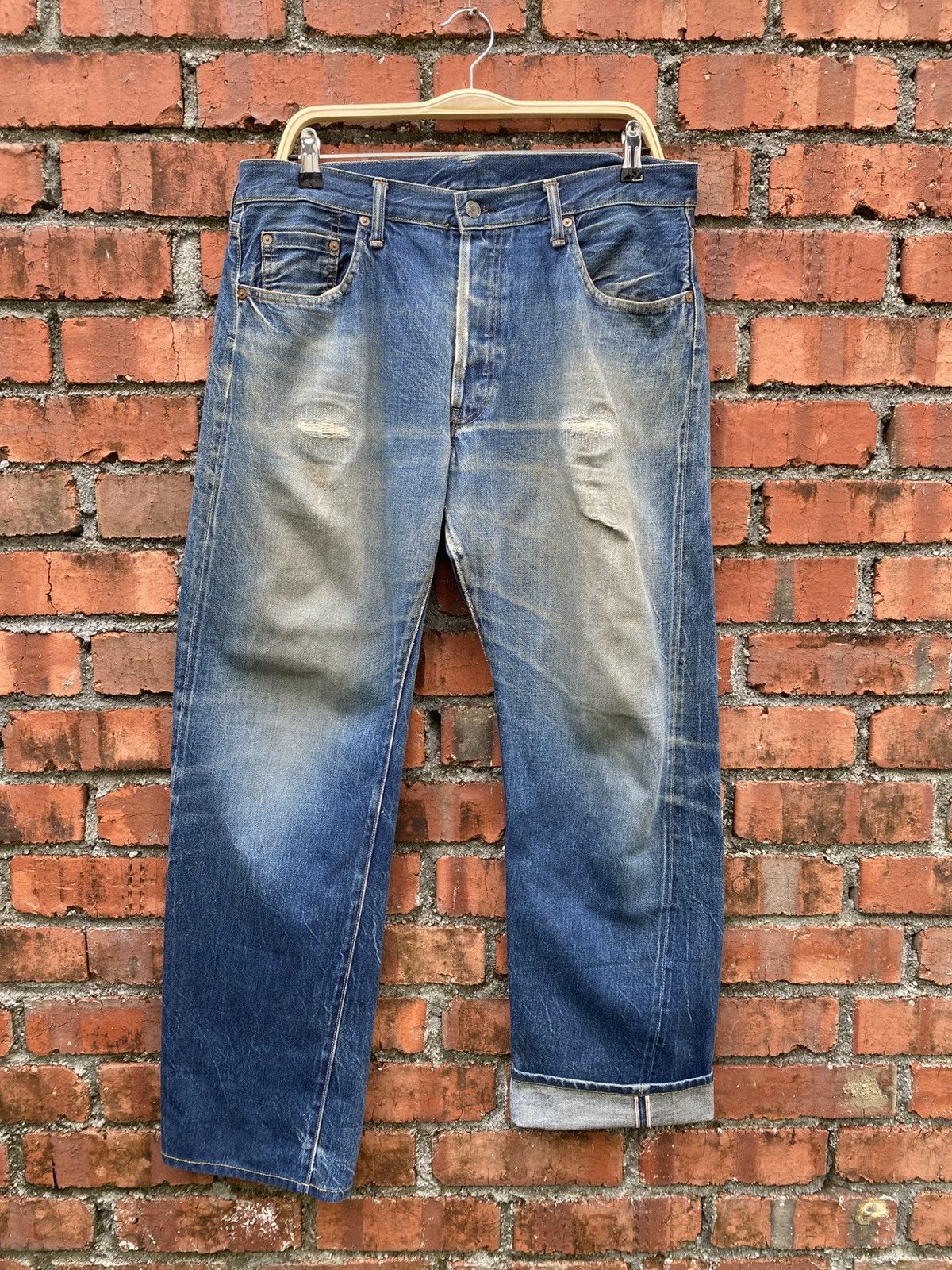 Denime W36x32 sewing chop redline denime distressed repaired denime Size US 36 / EU 52 - 1 Thumbnail