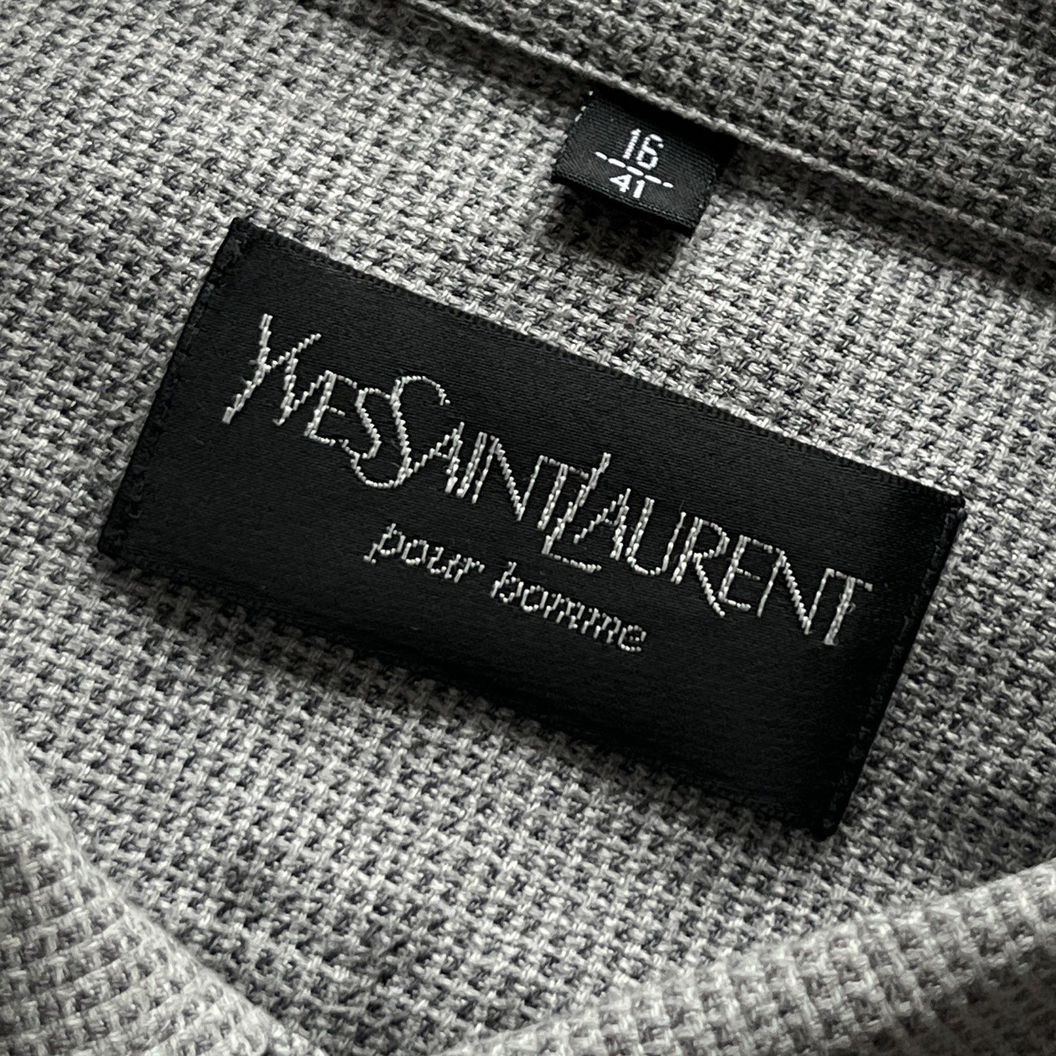 Vintage YSL Men's Vintage Single Pocket Dress Shirt / Waffle / Grey Size US L / EU 52-54 / 3 - 5 Thumbnail