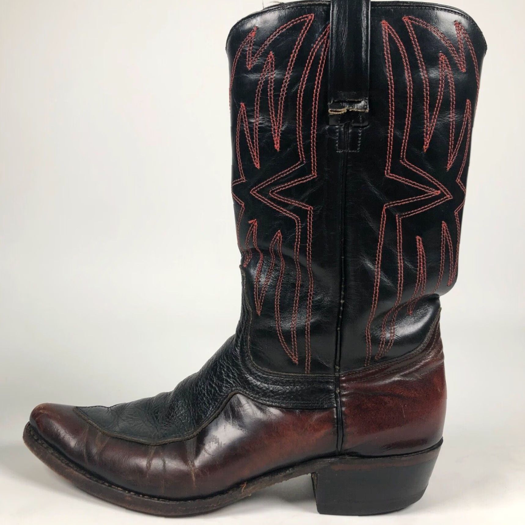Durango VINTAGE Durango Boots Western Cowboy Mens 10.5 D Black Leather Mid-Calf Pointed Toe Pull On | Embroidered Logo | Boots | Durango | USA Made Size US 11 / EU 44 - 7 Thumbnail