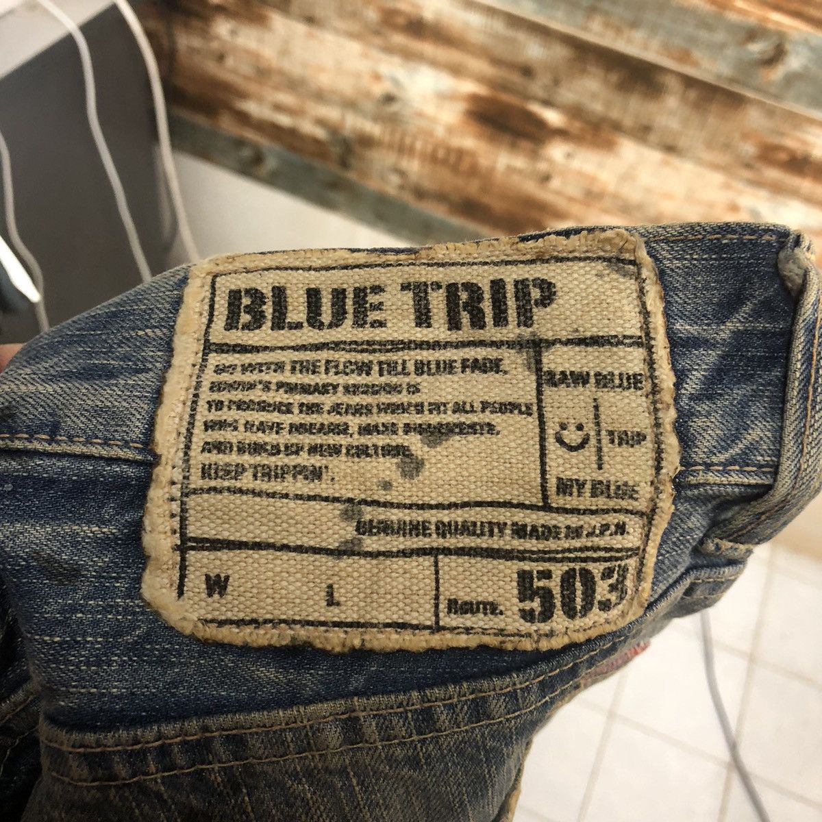 Edwin DLL Edwin Blue Stripe Distressed Denim Pants #C006 Size US 31 - 23 Thumbnail
