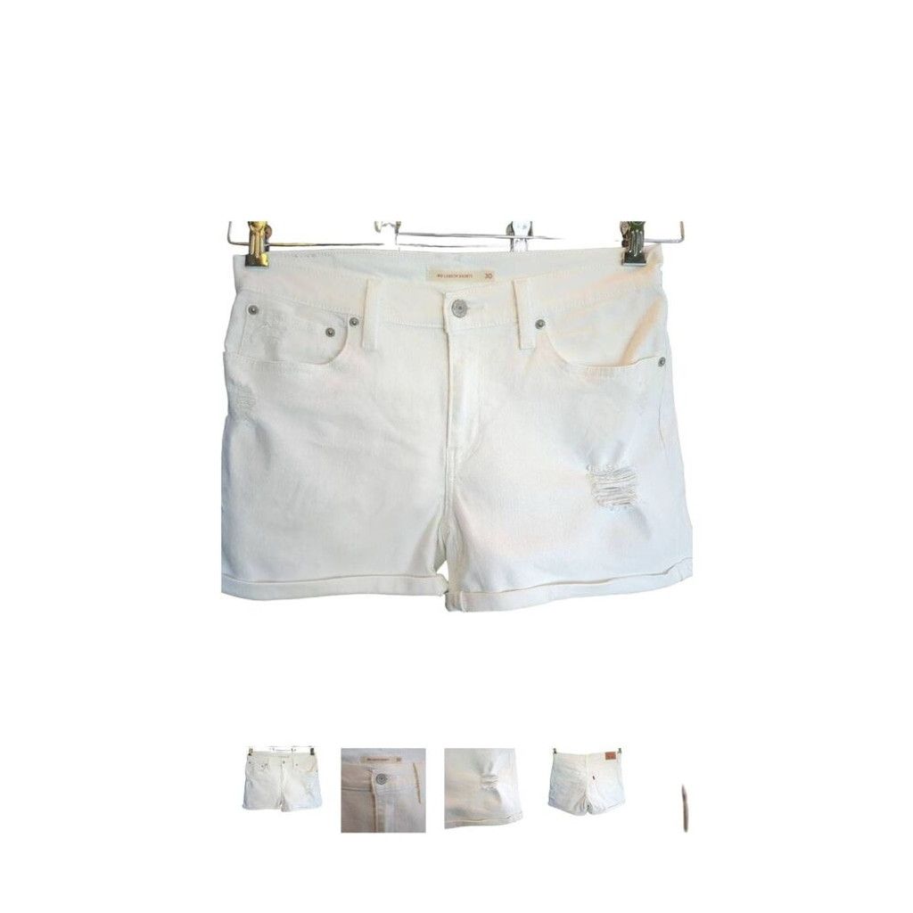 Levi's Levi's Rolled Cuff Mid Shorts White Distressed Denim Size30 Size 30" / US 8 / IT 44 - 1 Thumbnail
