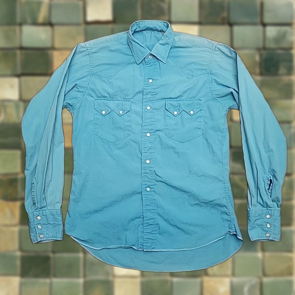 Vintage VINTAGE Western Pearl Snap Shirt Men 14.5 Teal Long Sleeve Sawtooth Pocket Yoked Size US M / EU 48-50 / 2 - 1 Thumbnail