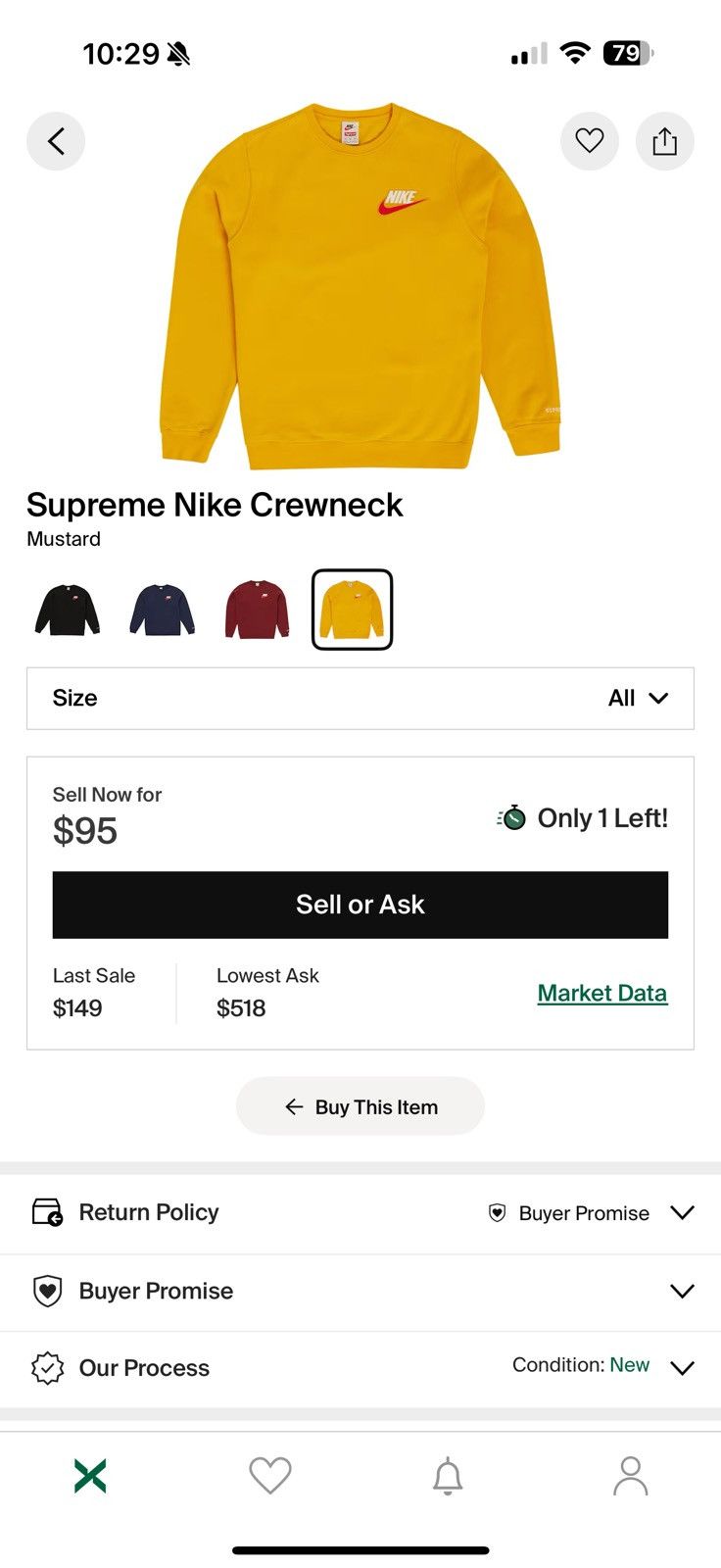 Nike × Supreme Supreme Nike Crewneck Sweater Mustard Yellow FW18