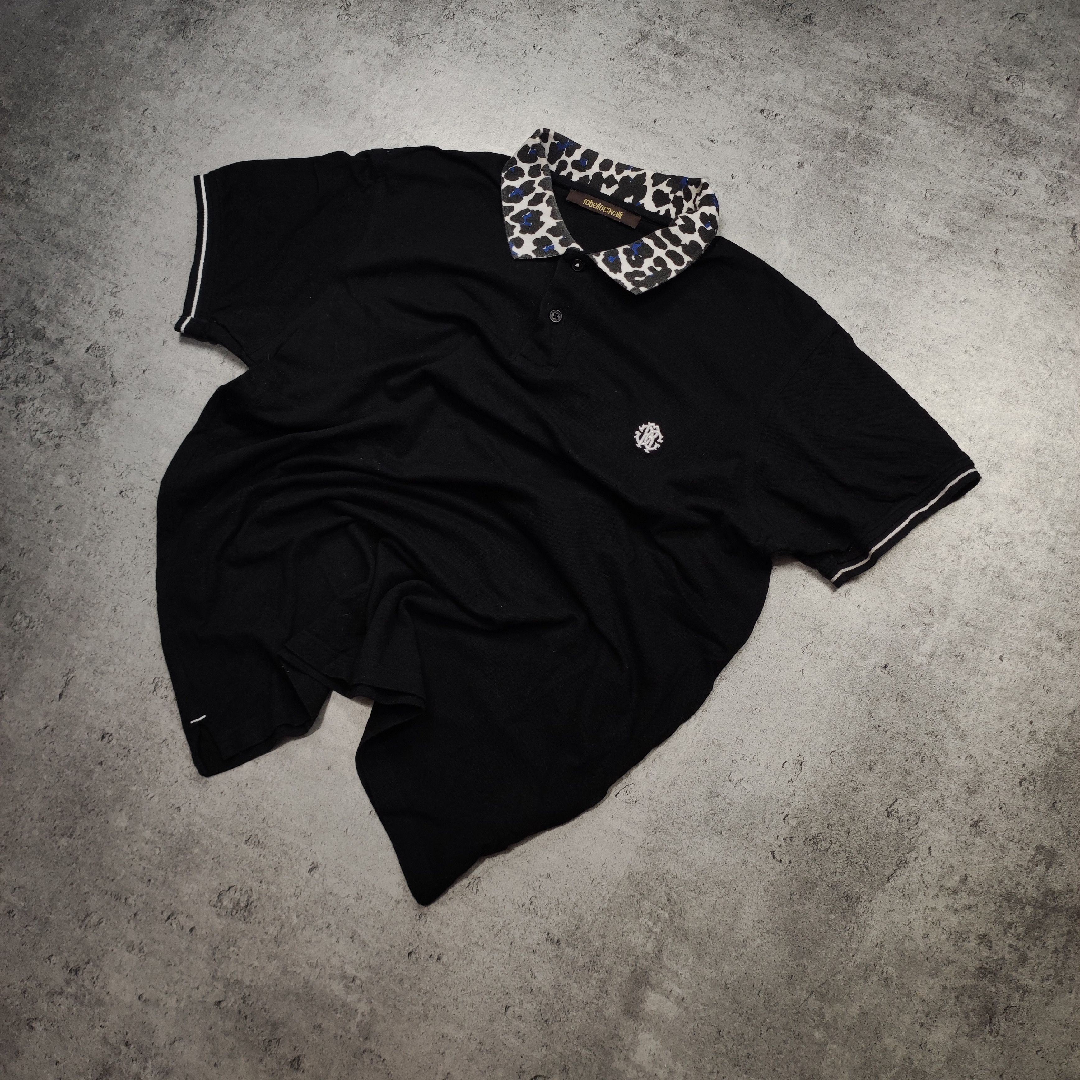 RARE Roberto Cavalli Luxury Panther Black Logo Polo Shirt