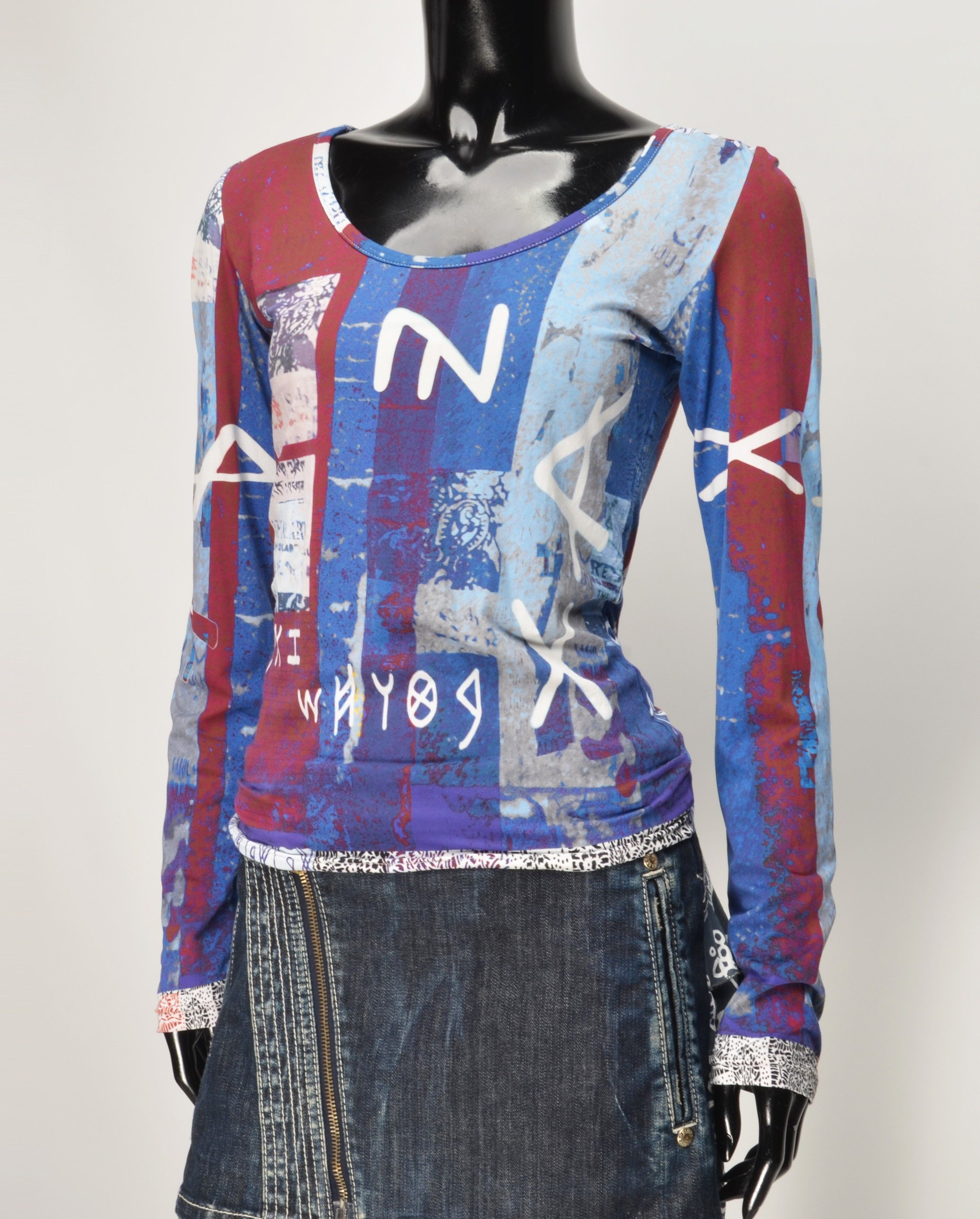 Vintage Vintage Segou Y2K Mesh Abstract Graphic Print Stretch Top Size S / US 4 / IT 40 - 2 Thumbnail