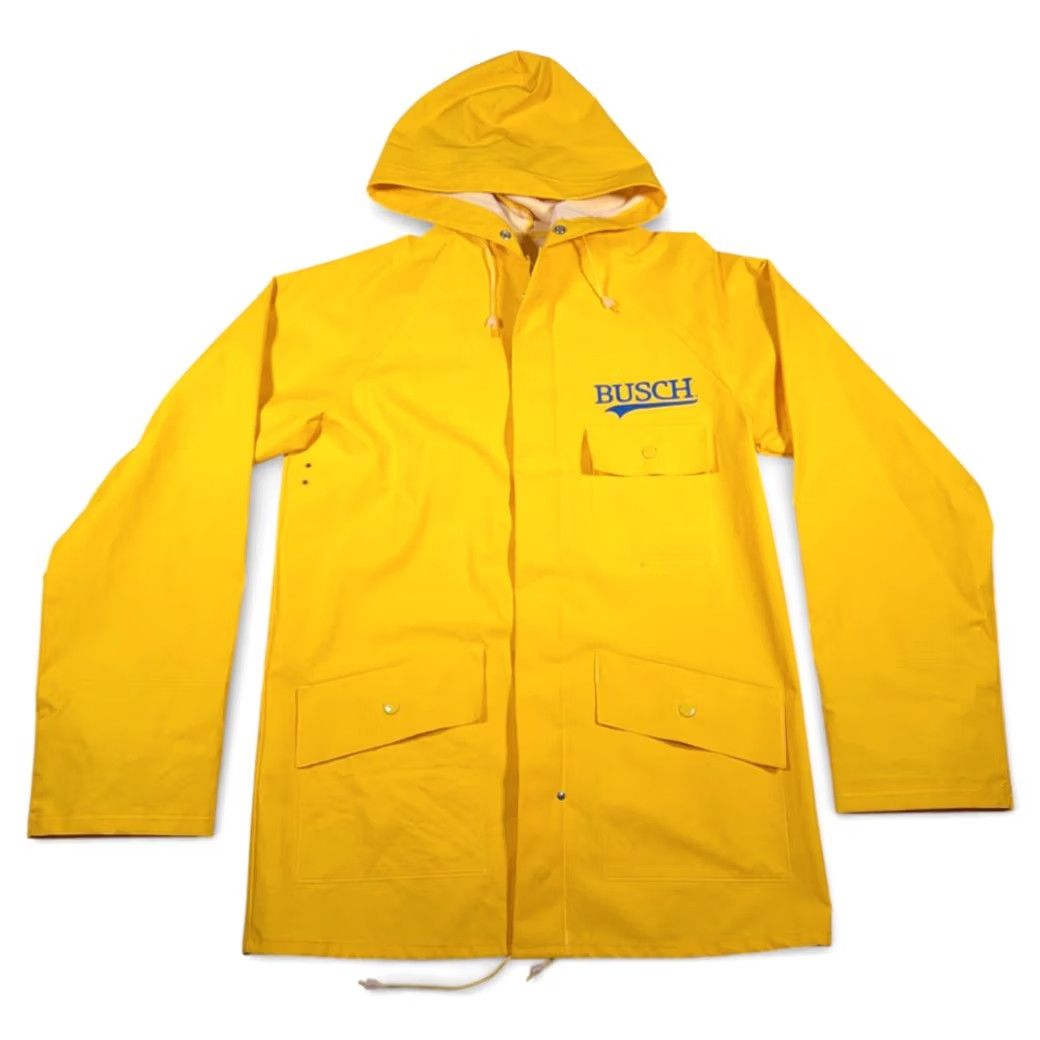 Vintage VINTAGE Busch Coat Jacket Rain Coat Adult MEDIUM Yellow Hooded PVC Zip 80s Busch Logo Mens Size US M / EU 48-50 / 2 - 2 Thumbnail