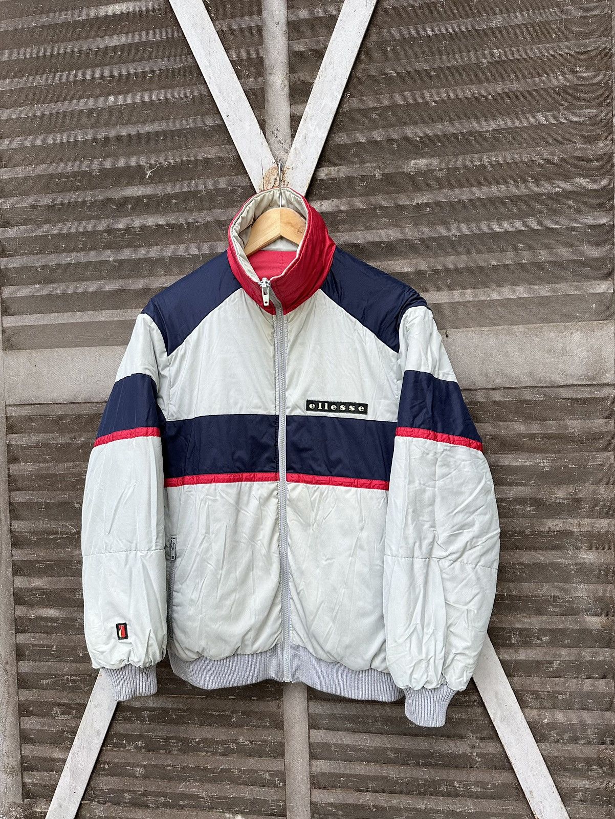 image of Ellesse Reversible Light Puffer Bomber Jacket in White, Men's (Size Medium)
