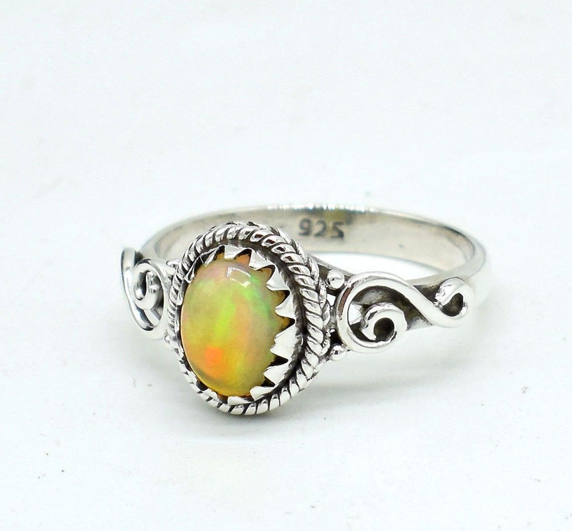 Handmade Natural Ethiopian Opal Ring: 925K Silver, October Birthstone Size ONE SIZE - 3 Thumbnail