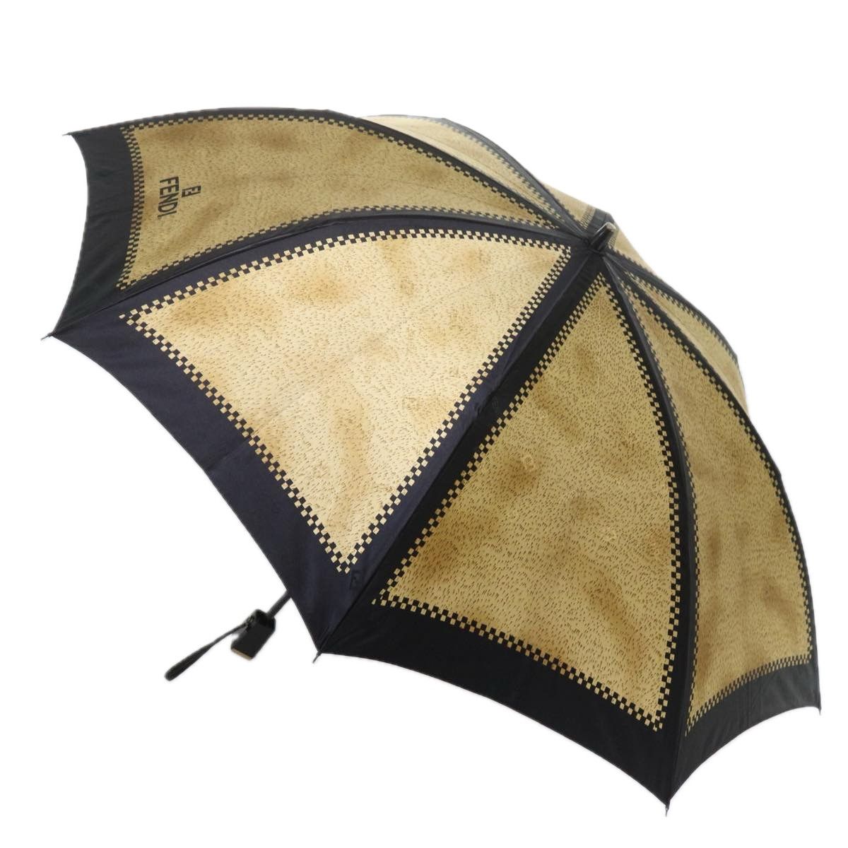 image of Fendi Zucchino Canvas Folding Umbrella Nylon Gold Black Auth Bs12295 in Gold/Black, Women's