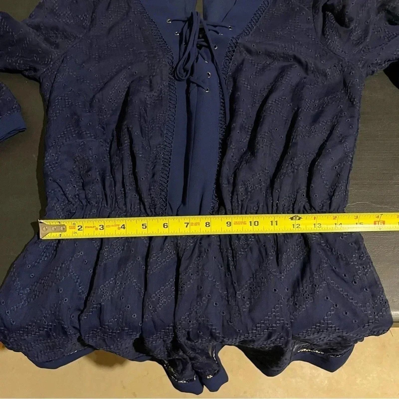 Other Adelyn Rae Navy Eyelet Lace Romper Sz M Long Sleeves Shorts Size M / US 6-8 / IT 42-44 - 9 Thumbnail