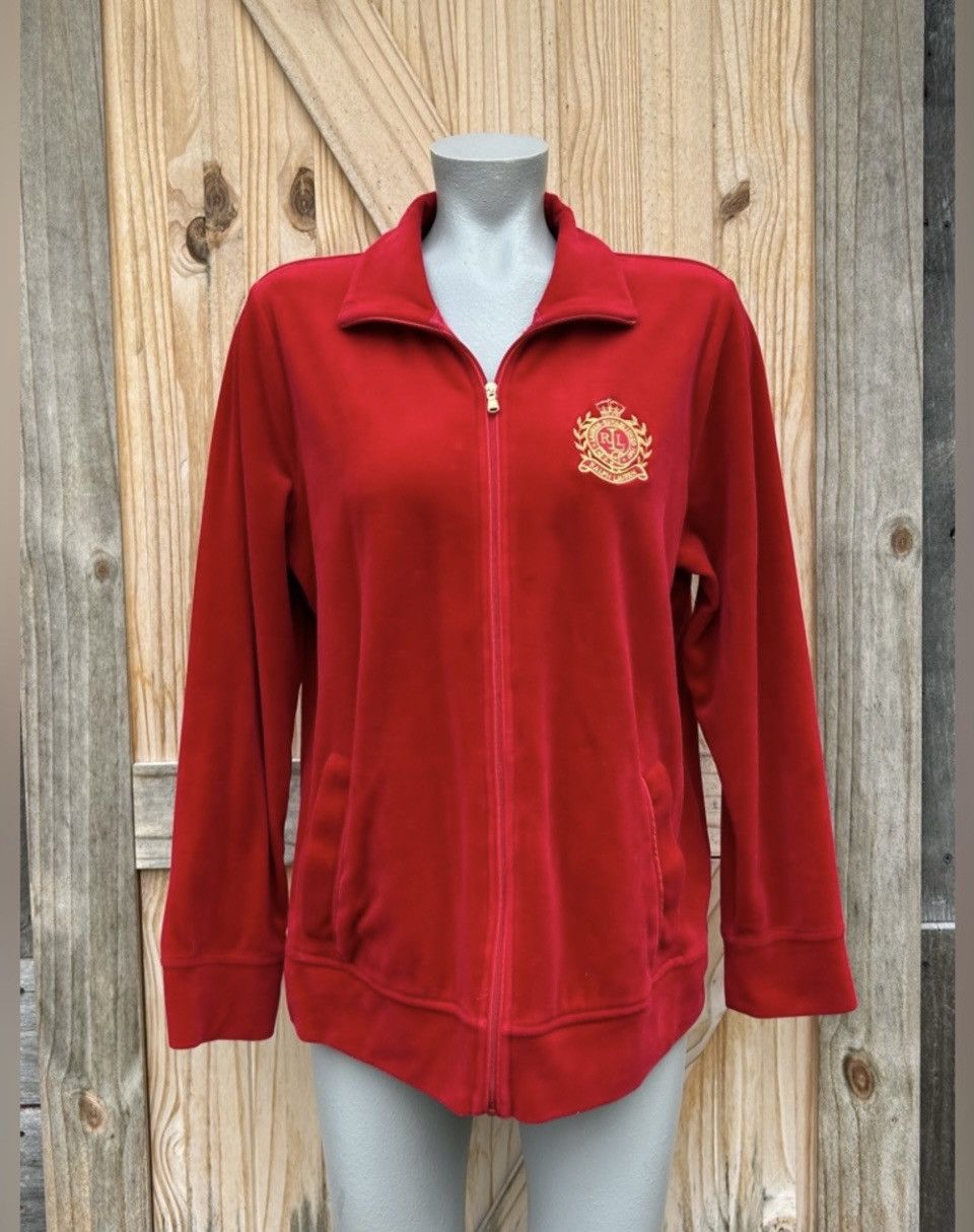 Ralph Lauren Ralph Lauren Active Red Velour Gold Crest Track Jacket Size XXL / US 16-18 / IT 52-54 - 1 Thumbnail