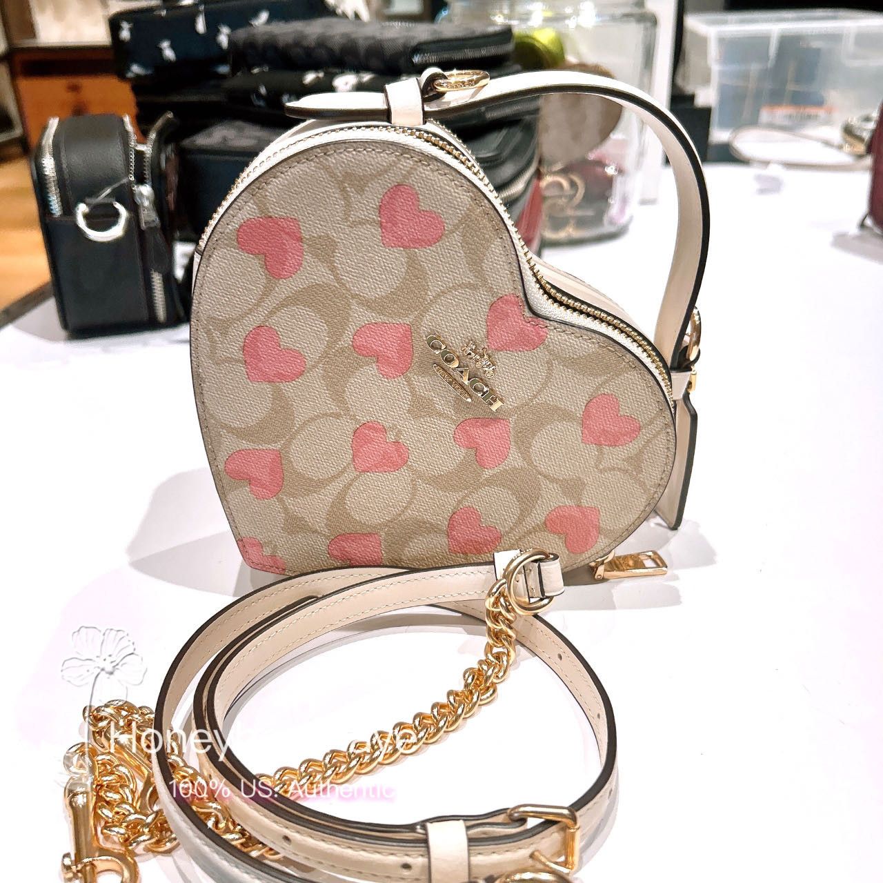 image of Coach Heart Crossbody In Signature Canvas With Heart Print Cp021 in Gold, Women's